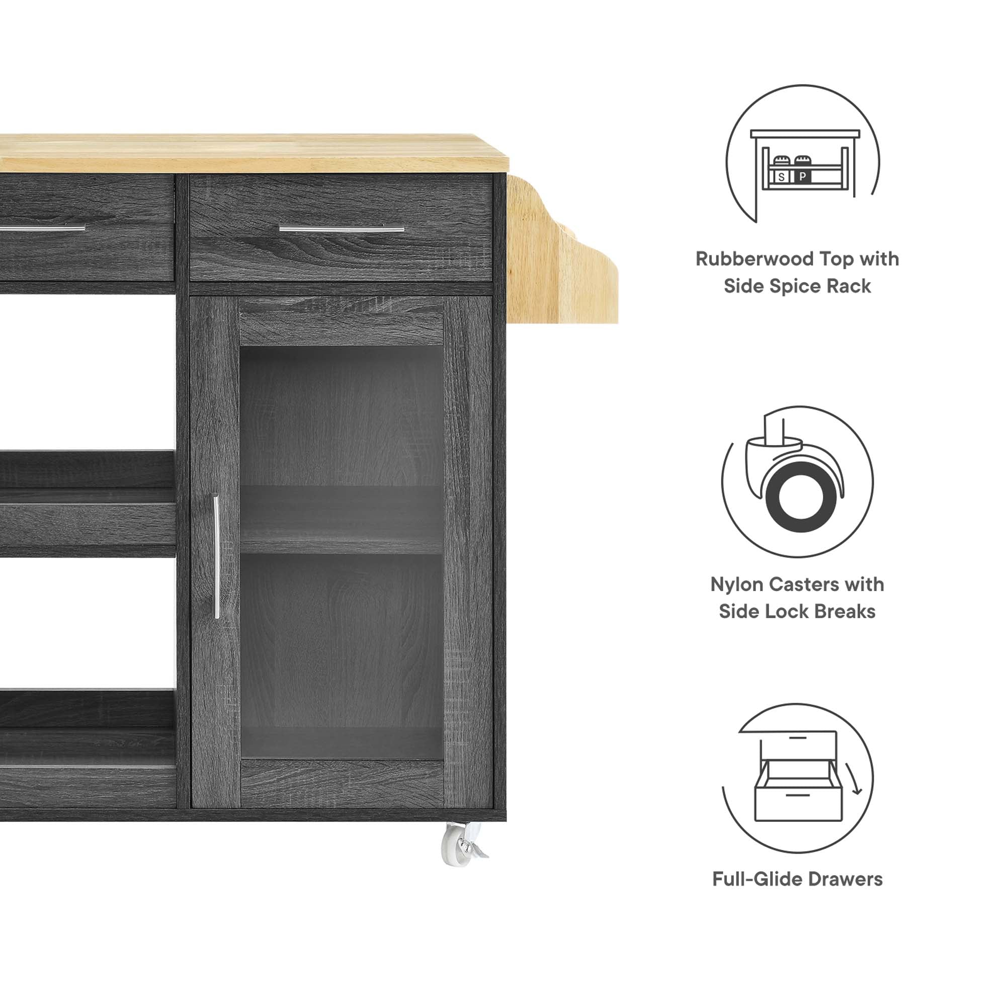 Culinary Kitchen Cart With Spice Rack by Modway