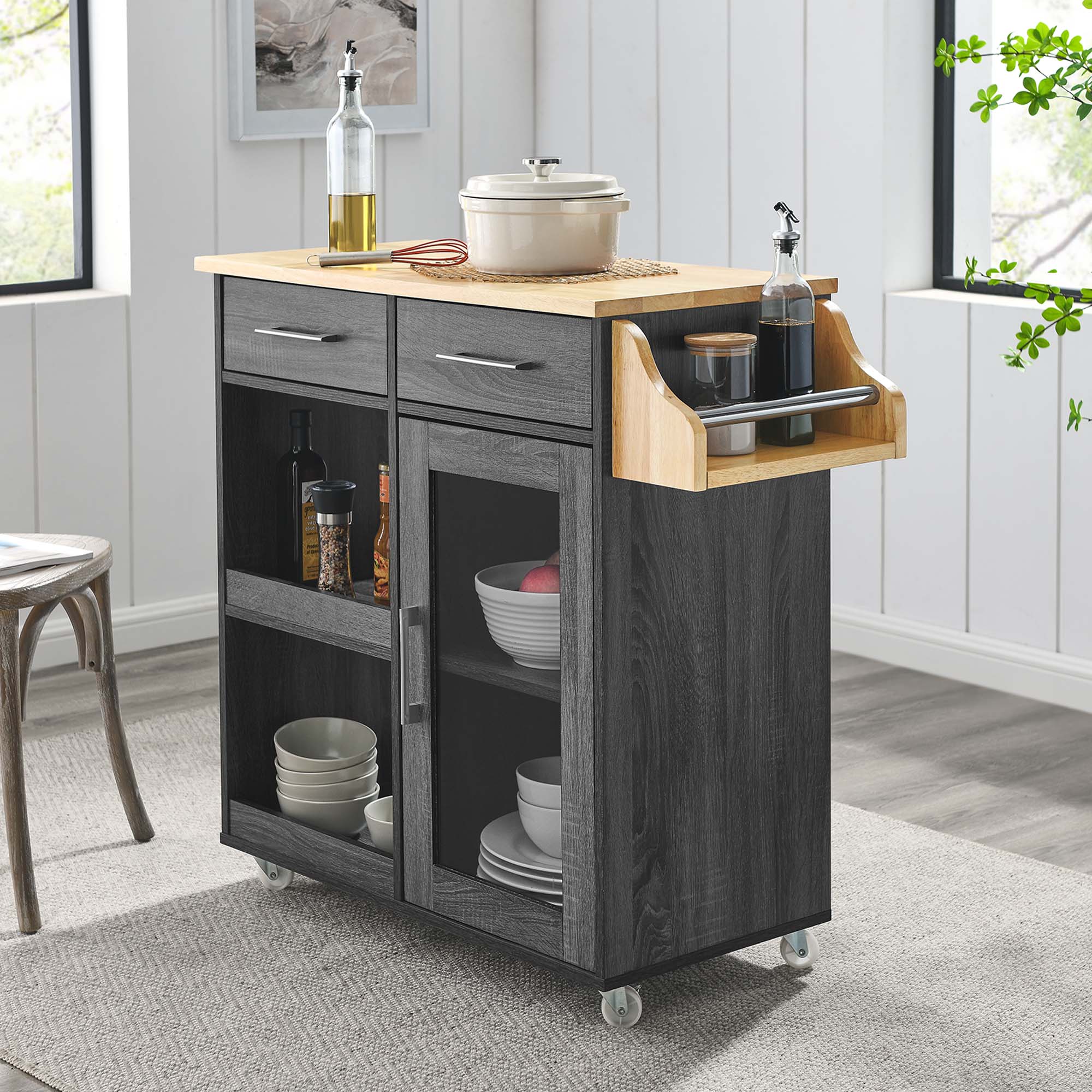 Culinary Kitchen Cart With Spice Rack by Modway