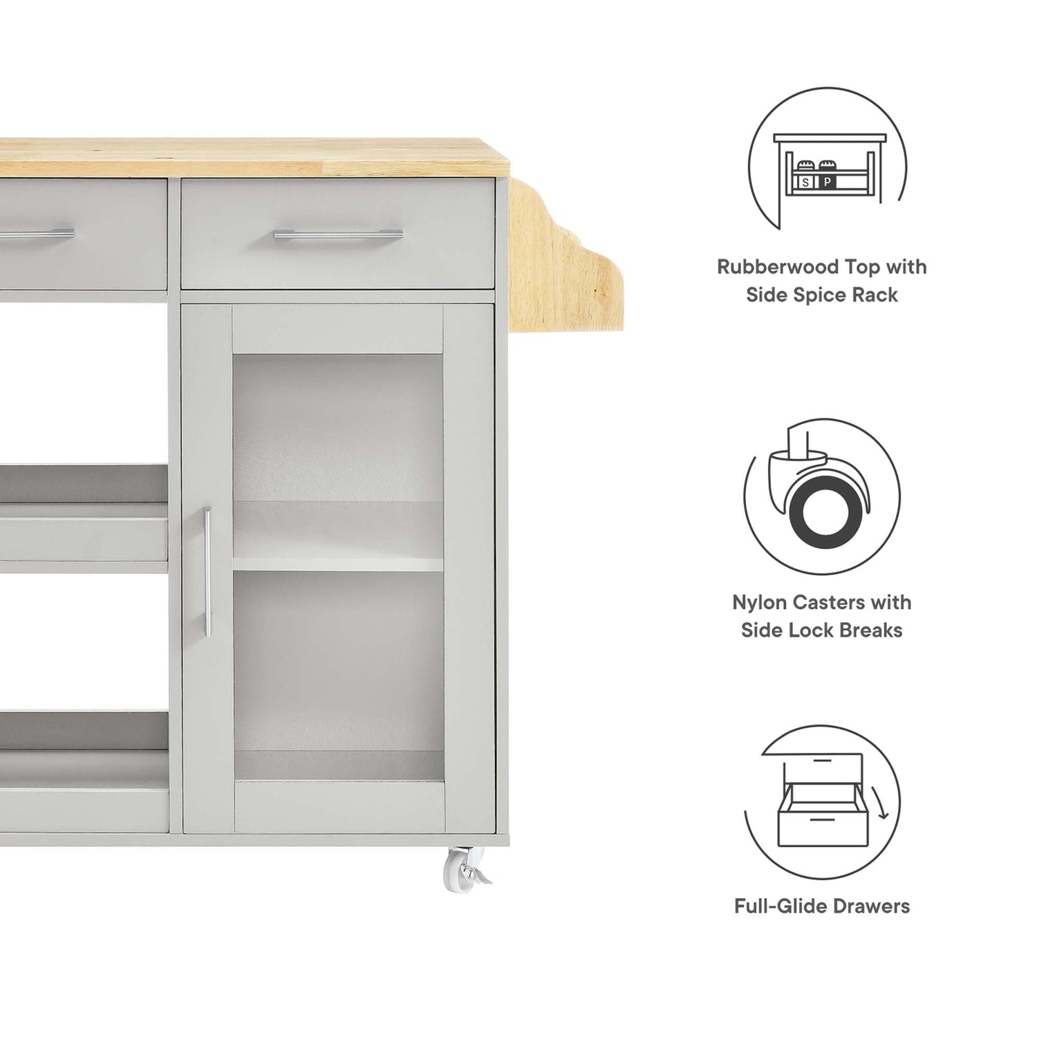 Culinary Kitchen Cart With Spice Rack by Modway