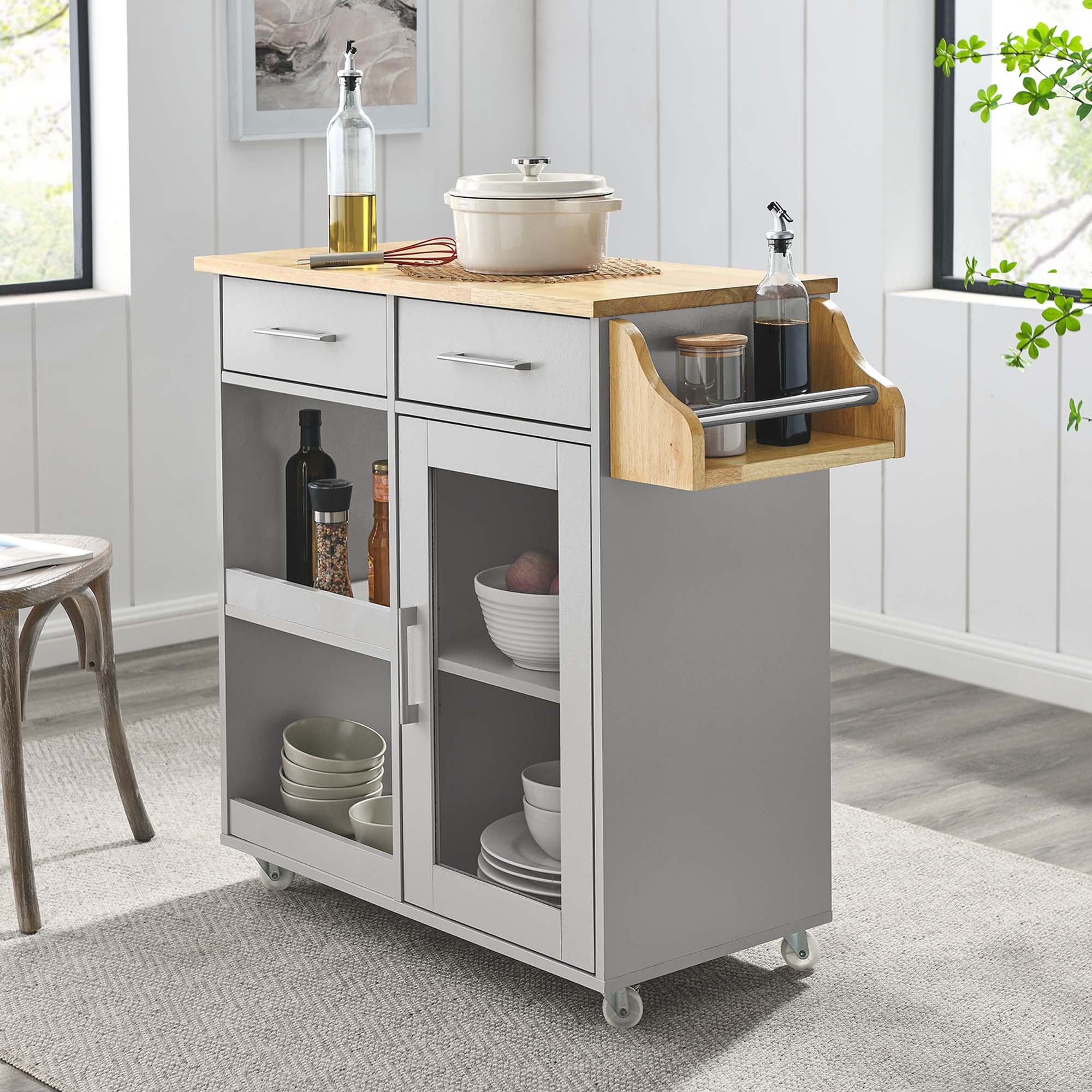 Culinary Kitchen Cart With Spice Rack by Modway