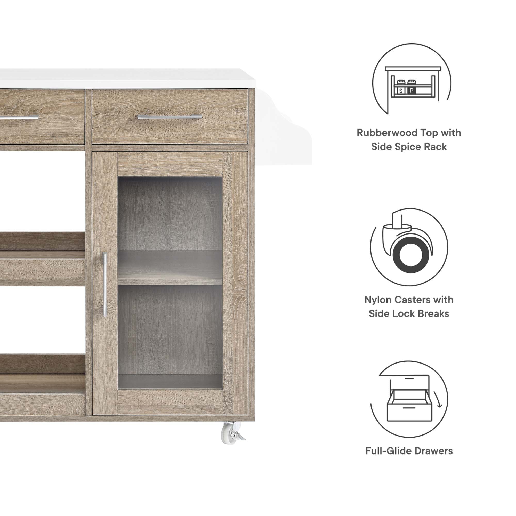 Culinary Kitchen Cart With Spice Rack by Modway