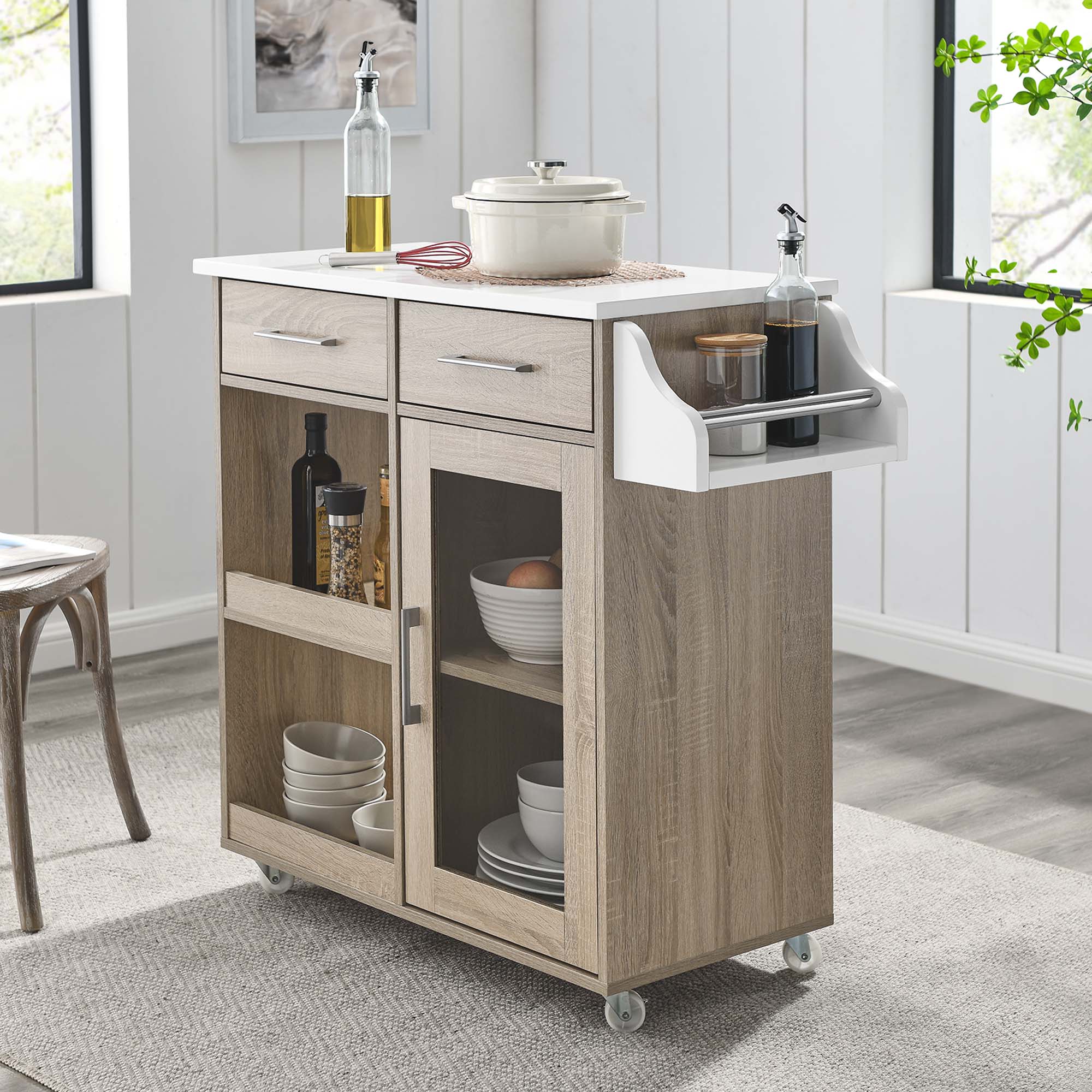 Culinary Kitchen Cart With Spice Rack by Modway