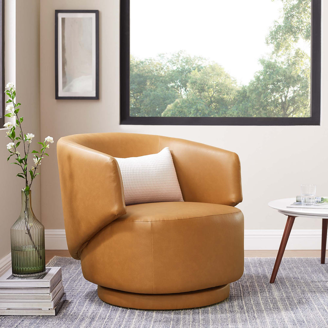 Celestia Vegan Leather Fabric and Wood Swivel Chair by Modway
