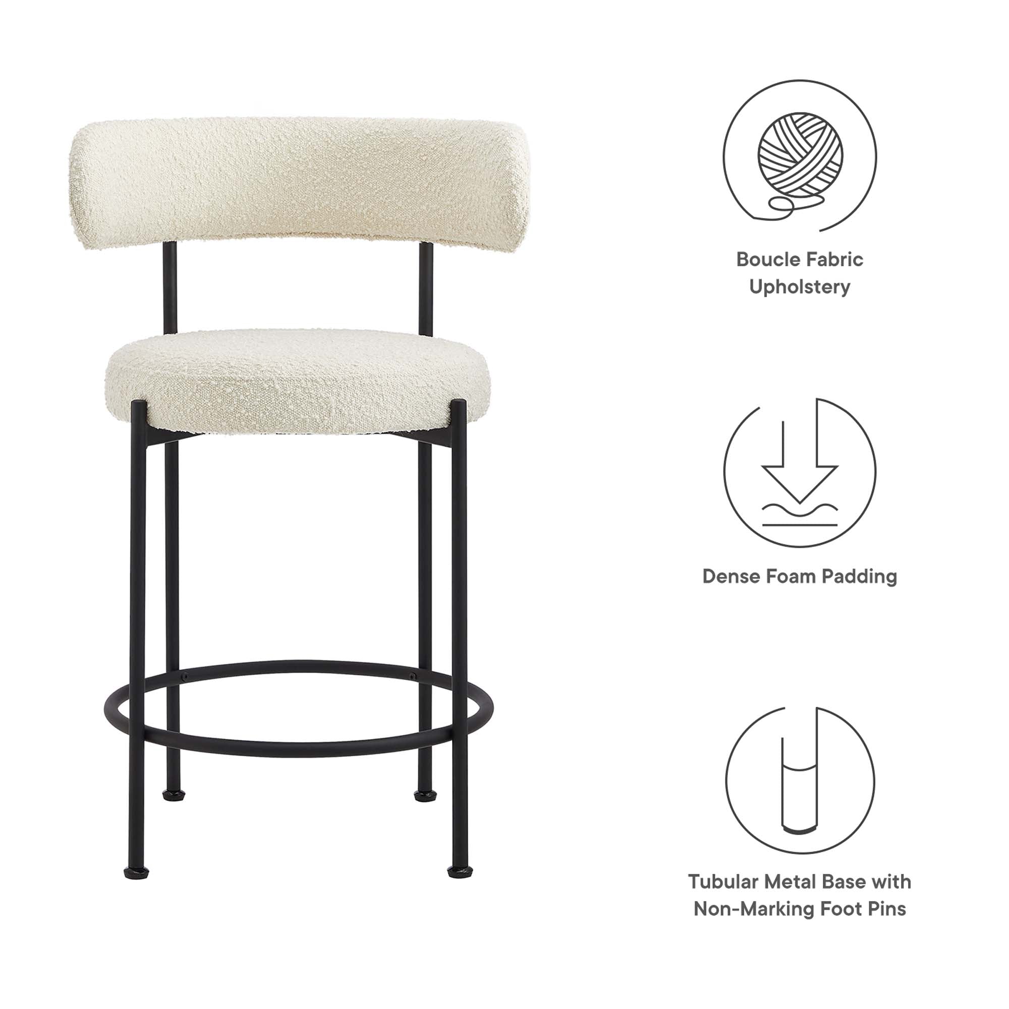 Albie Boucle Fabric Counter Stools - Set of 2 by Modway