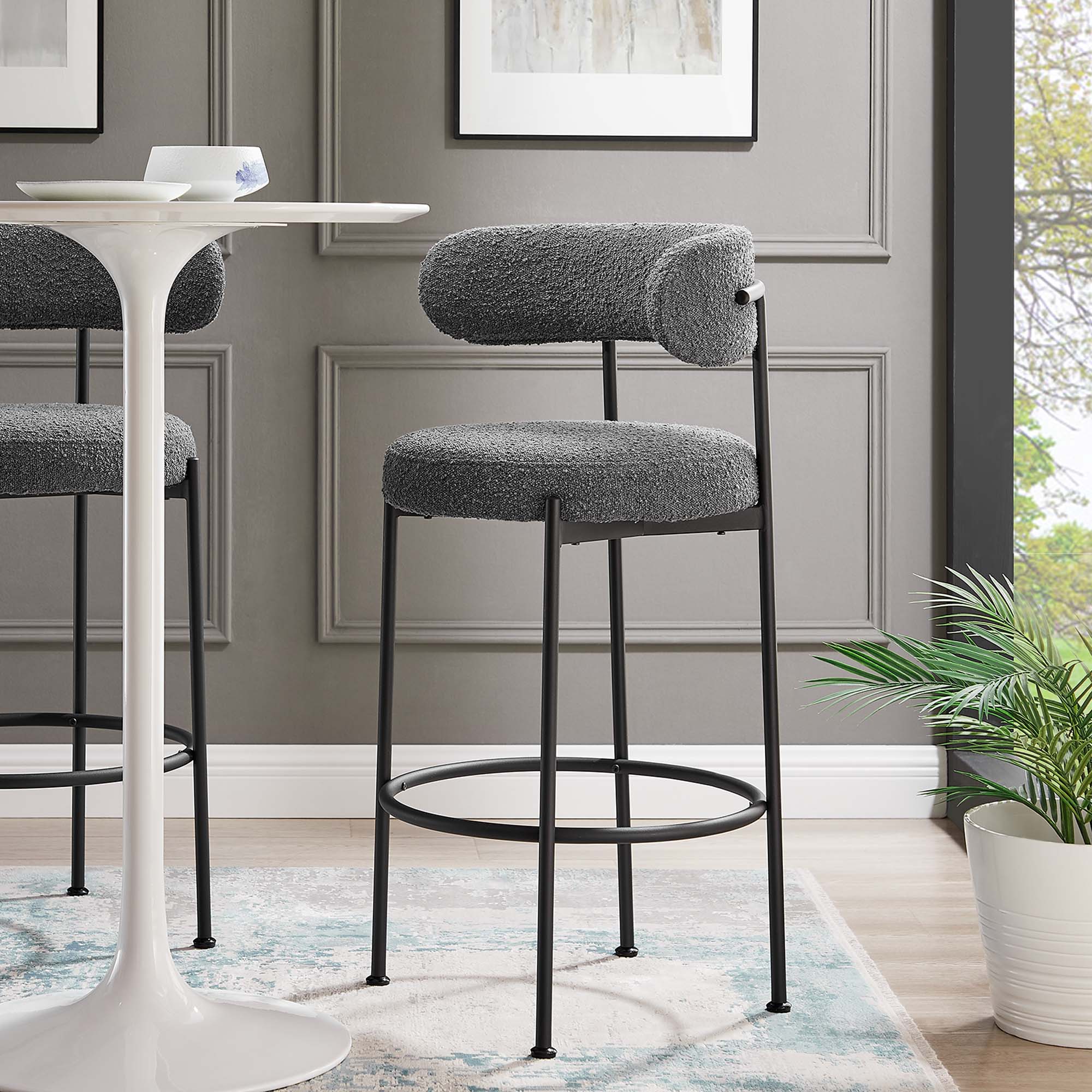 Albie Boucle Fabric Bar Stools - Set of 2 by Modway