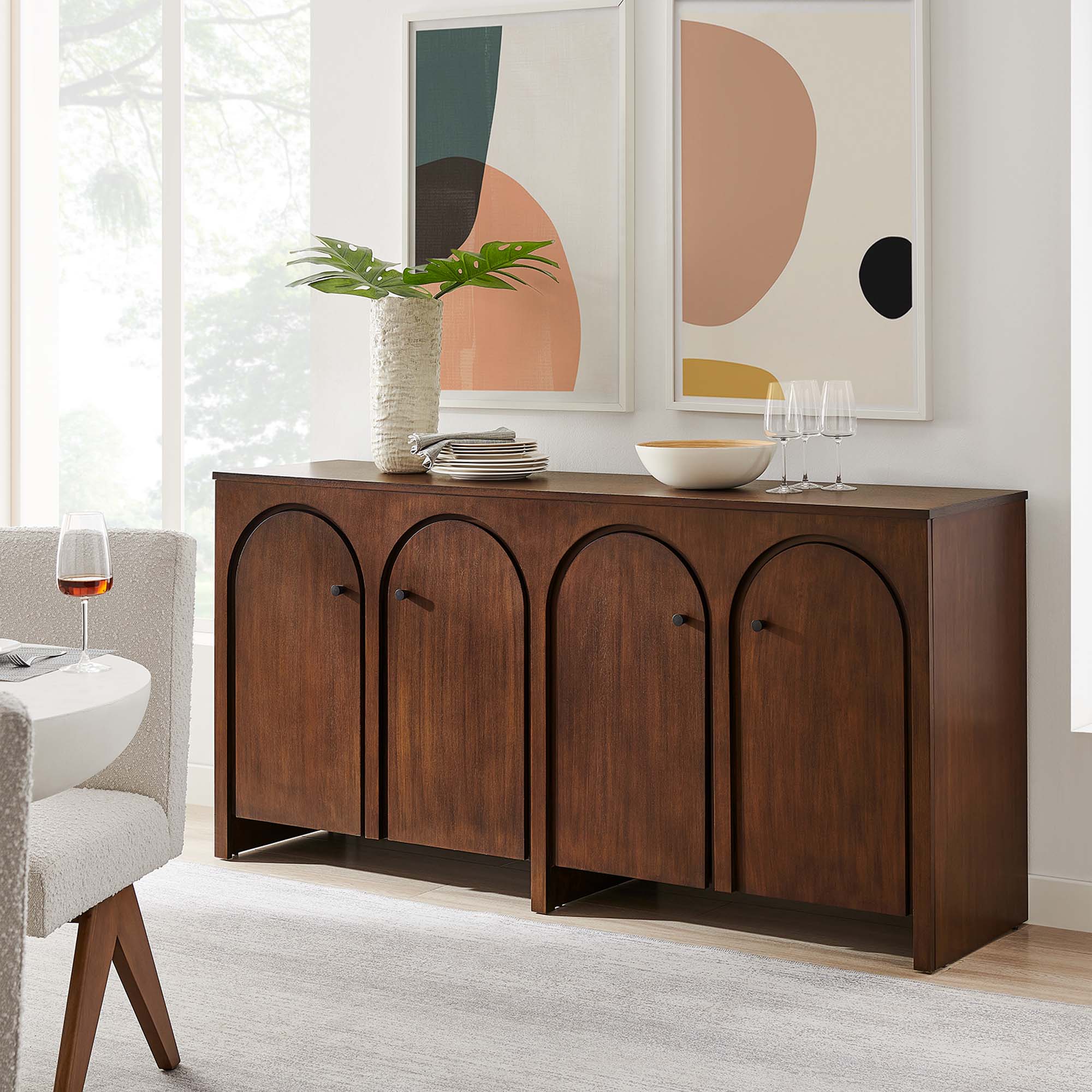 Appia Wood Grain 4-Door Sideboard Storage Cabinet by Modway