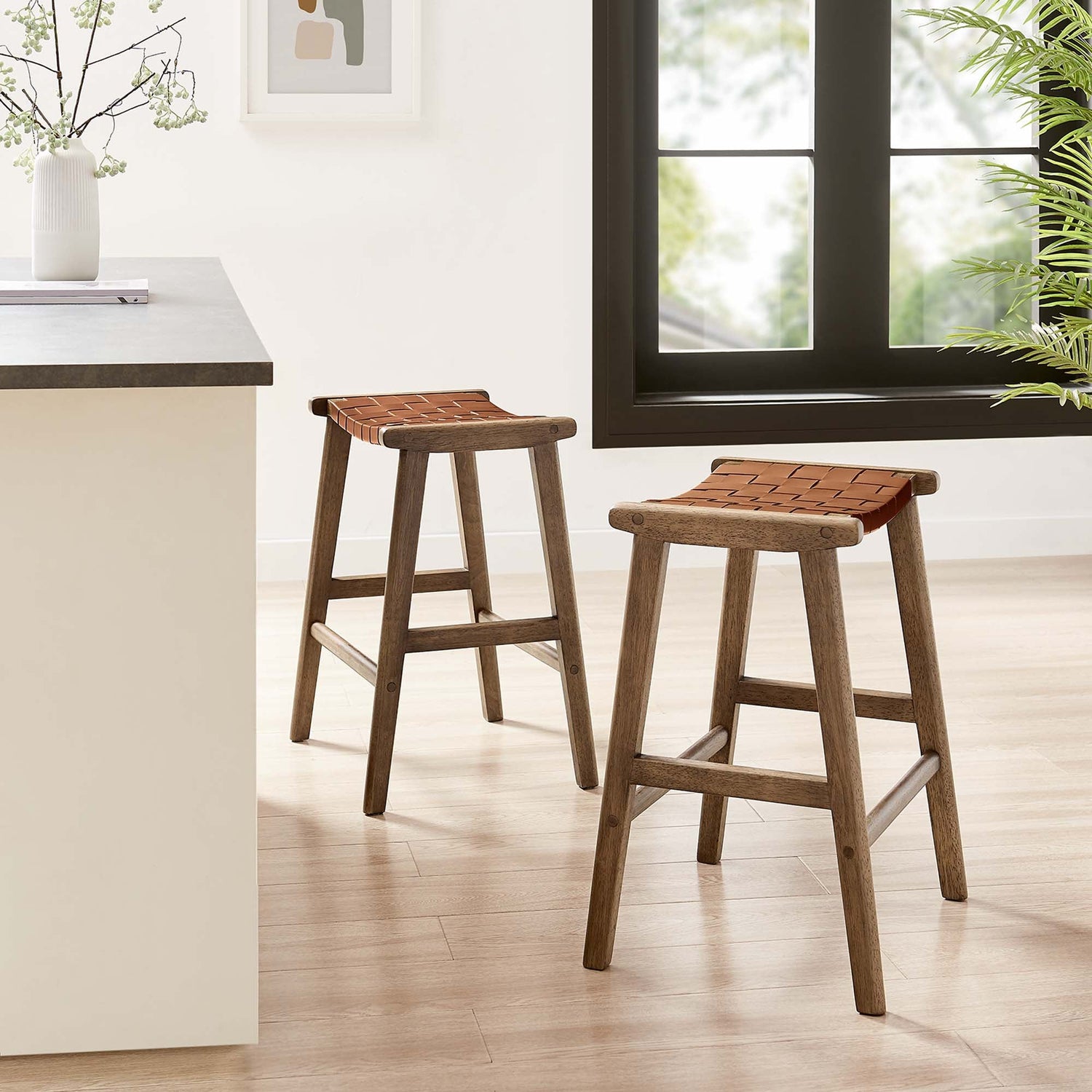 Saoirse Faux Leather Wood Counter Stool - Set of 2 by Modway