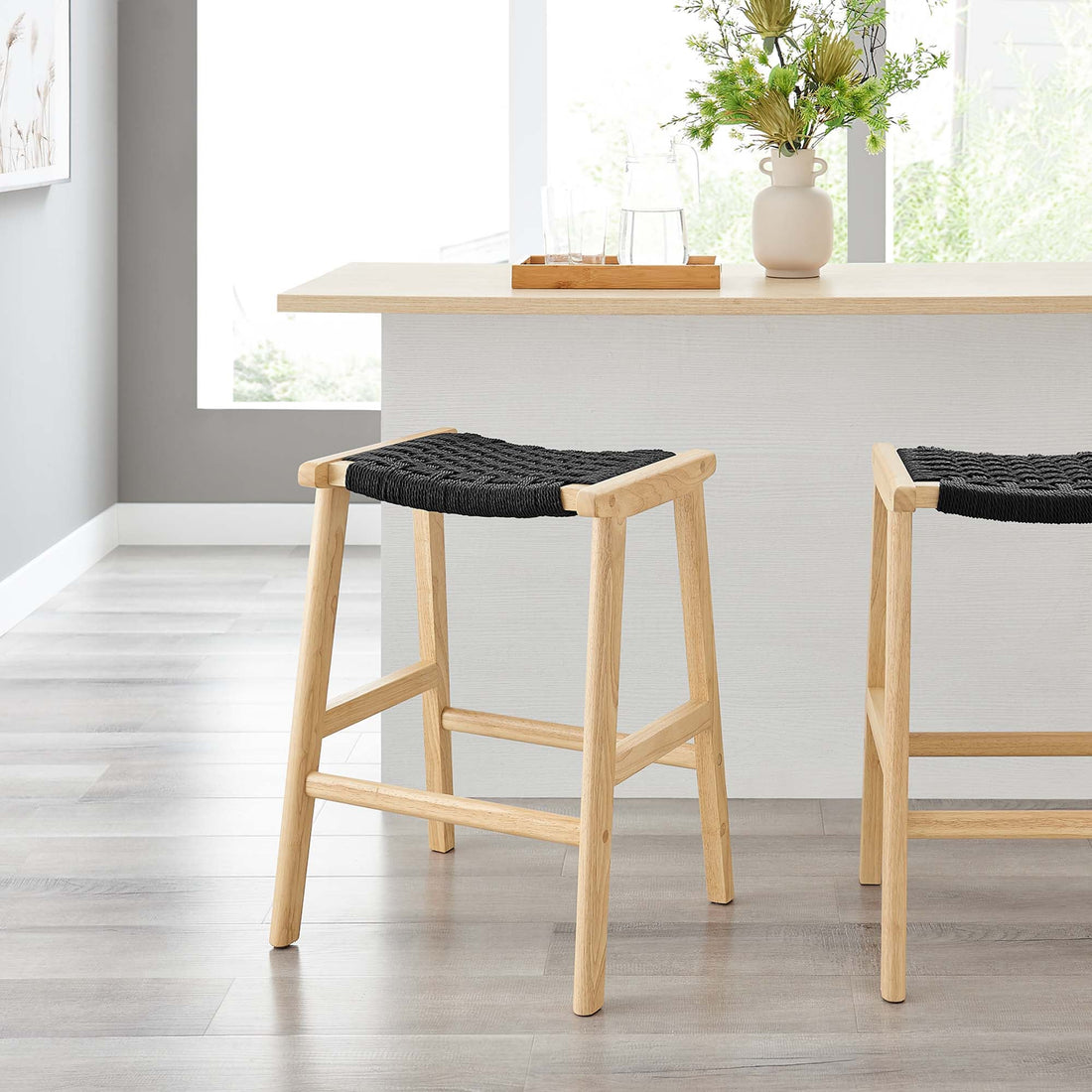 Saoirse Woven Rope Wood Counter Stool - Set of 2 by Modway