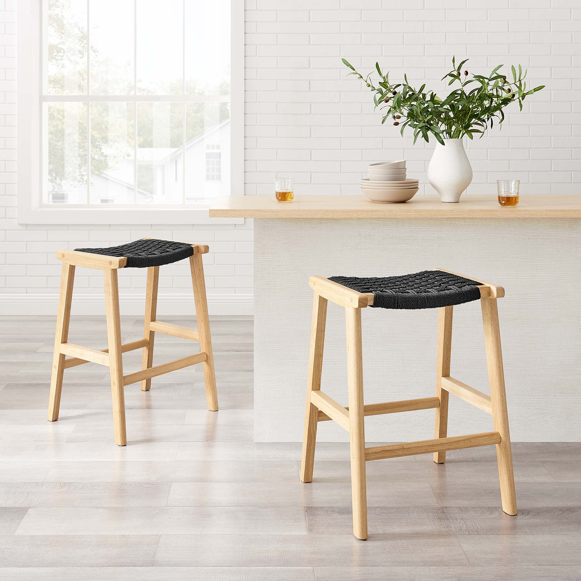 Saoirse Woven Rope Wood Counter Stool - Set of 2 by Modway