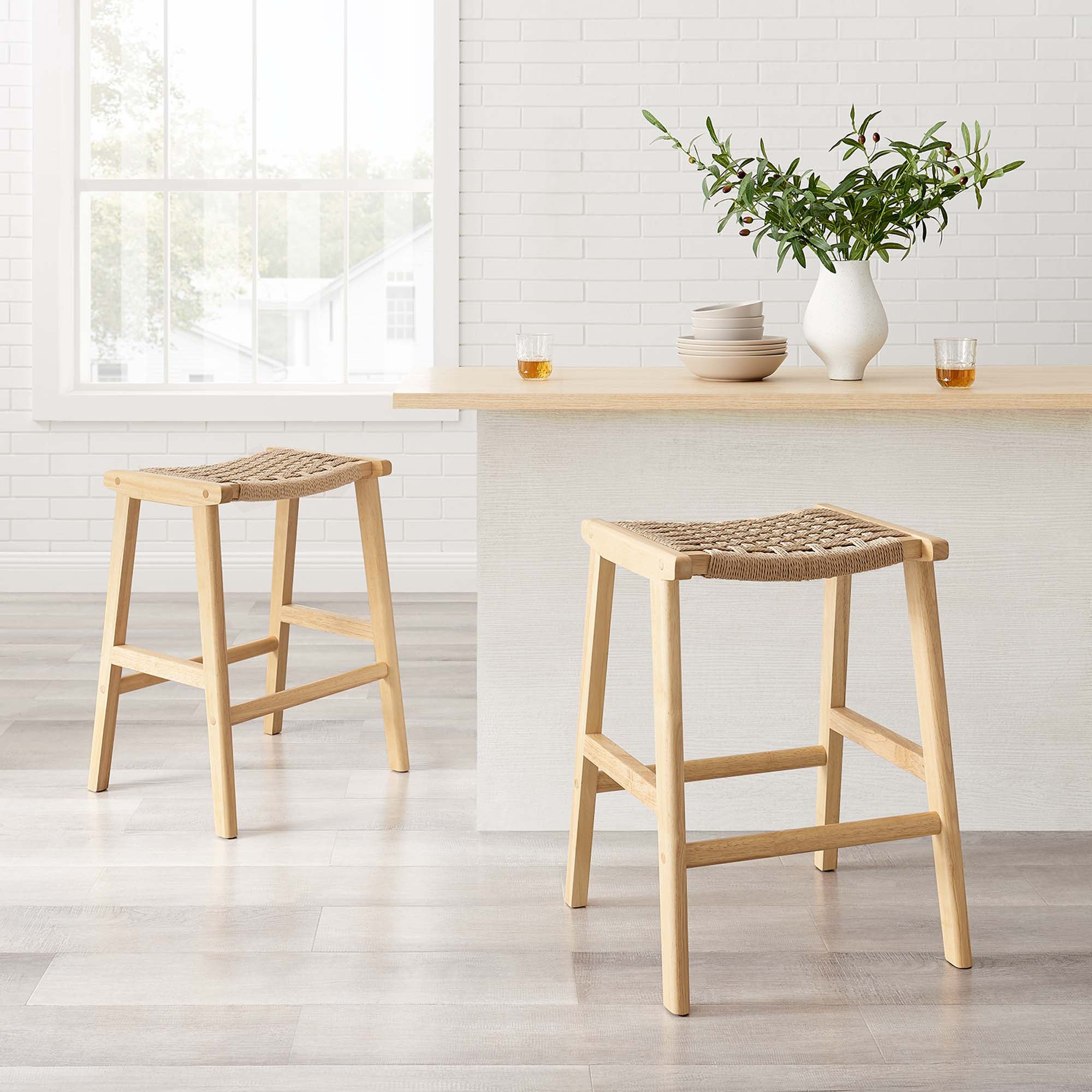 Saoirse Woven Rope Wood Counter Stool - Set of 2 by Modway