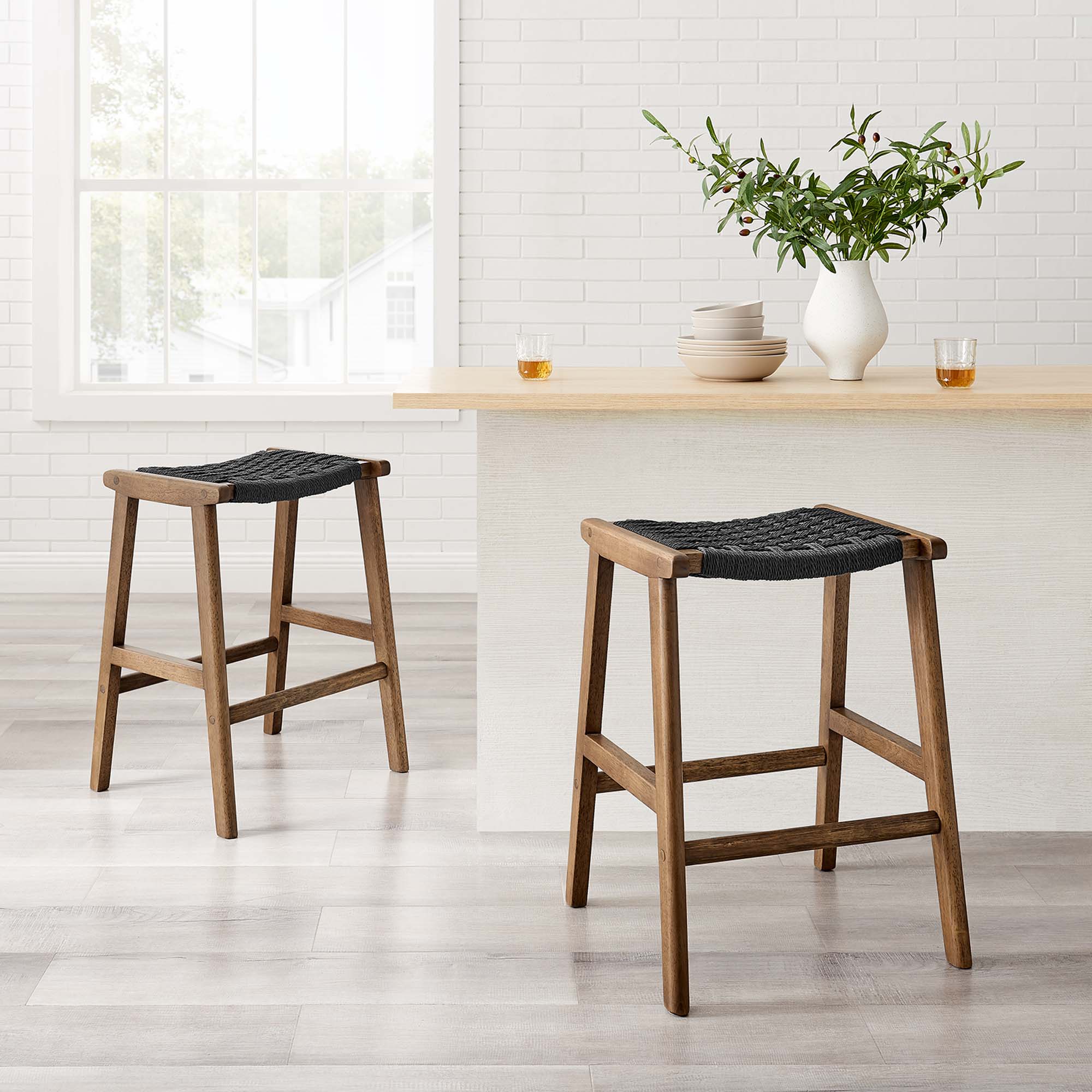 Saoirse Woven Rope Wood Counter Stool - Set of 2 by Modway