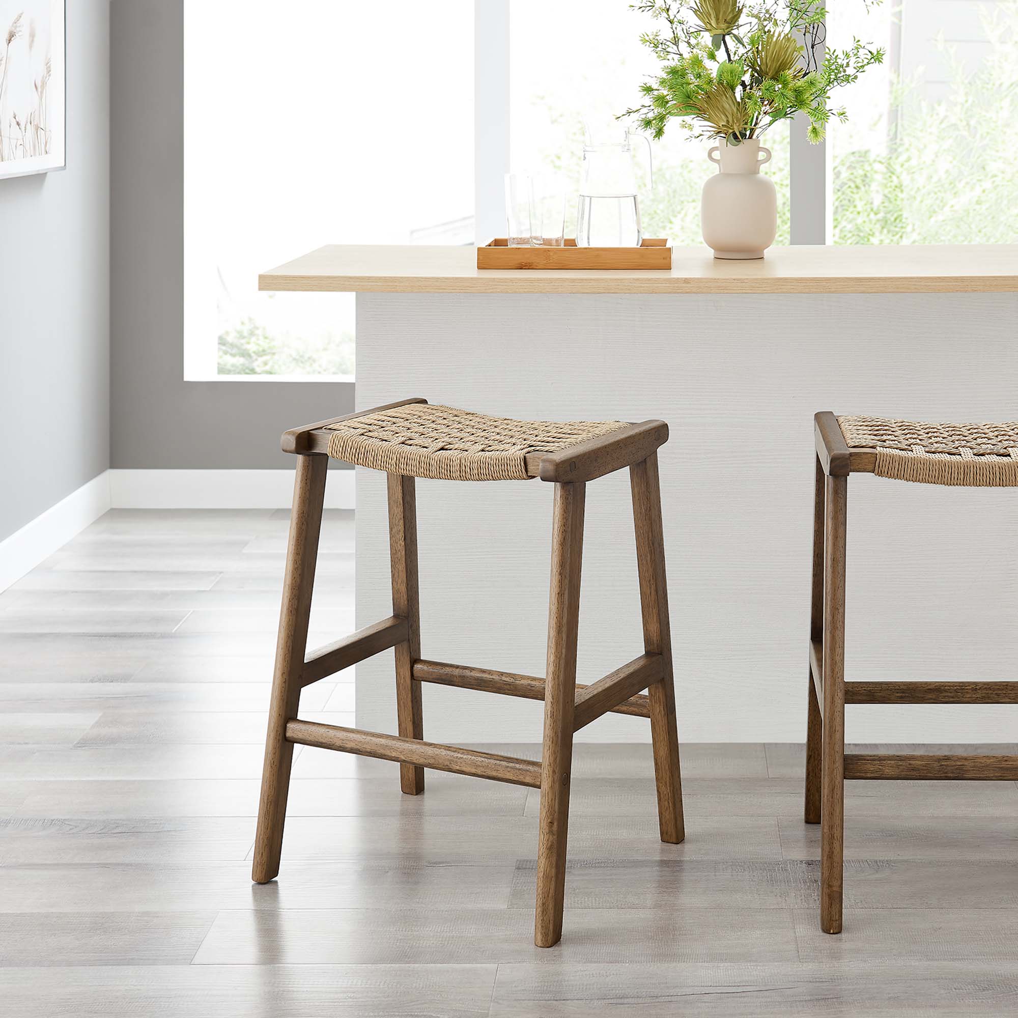 Saoirse Woven Rope Wood Counter Stool - Set of 2 by Modway