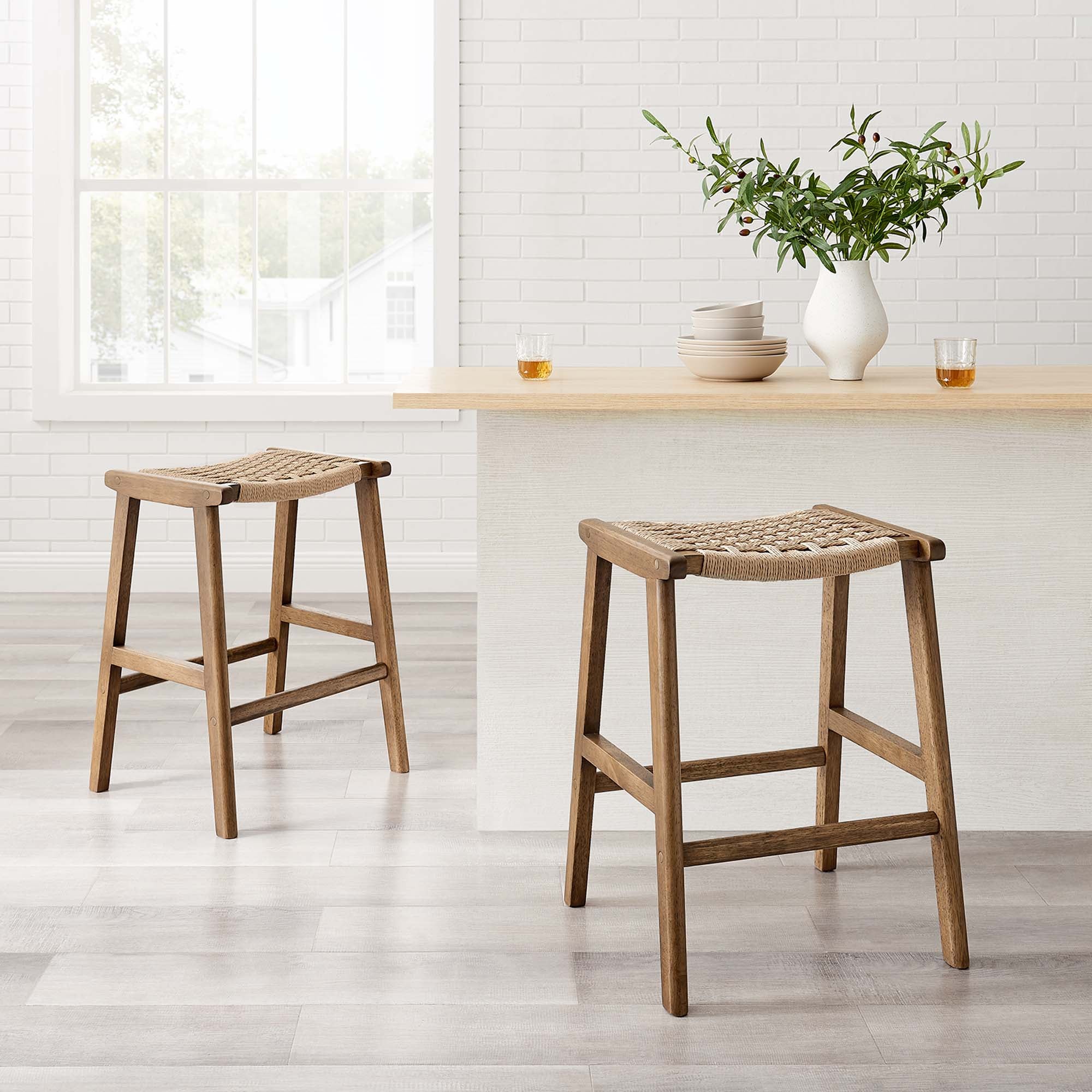 Saoirse Woven Rope Wood Counter Stool - Set of 2 by Modway