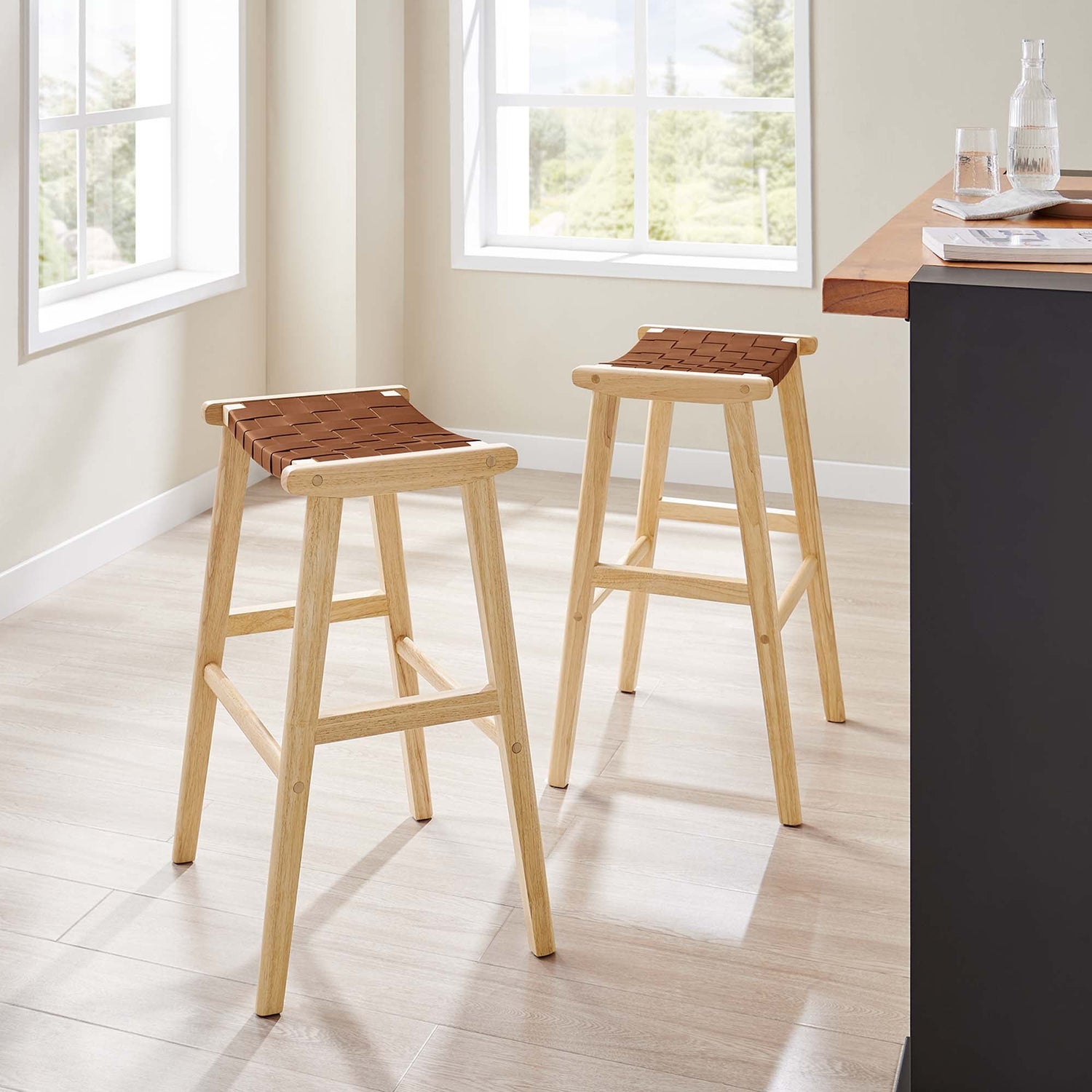 Saoirse Faux Leather Wood Bar Stool - Set of 2 by Modway