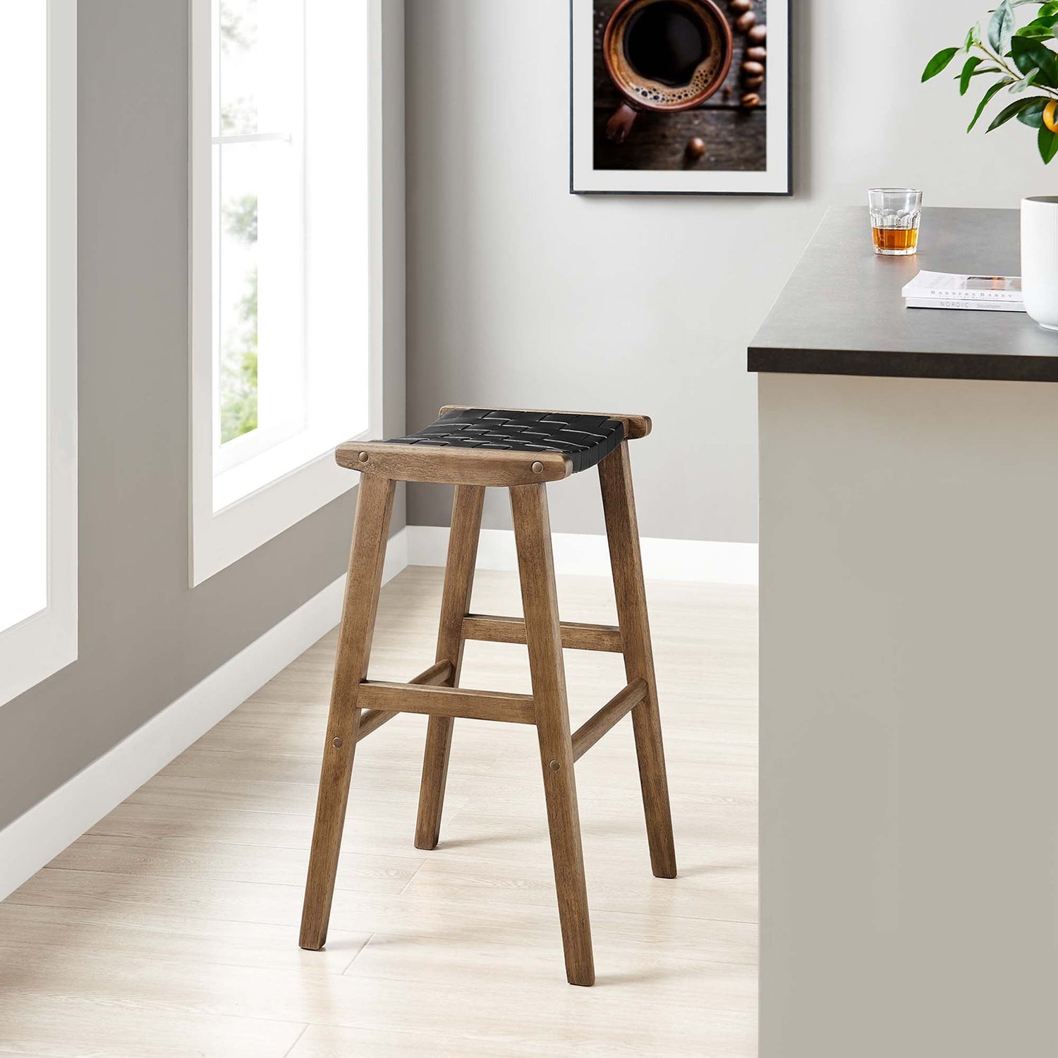Saoirse Faux Leather Wood Bar Stool - Set of 2 by Modway