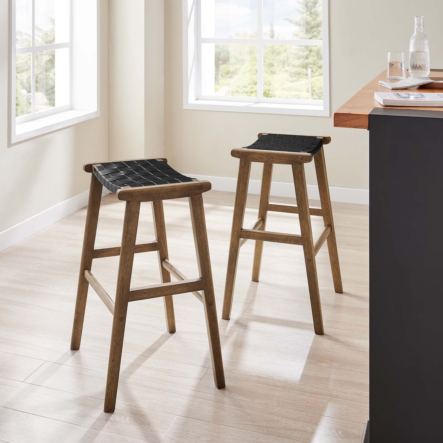 Saoirse Faux Leather Wood Bar Stool - Set of 2 by Modway