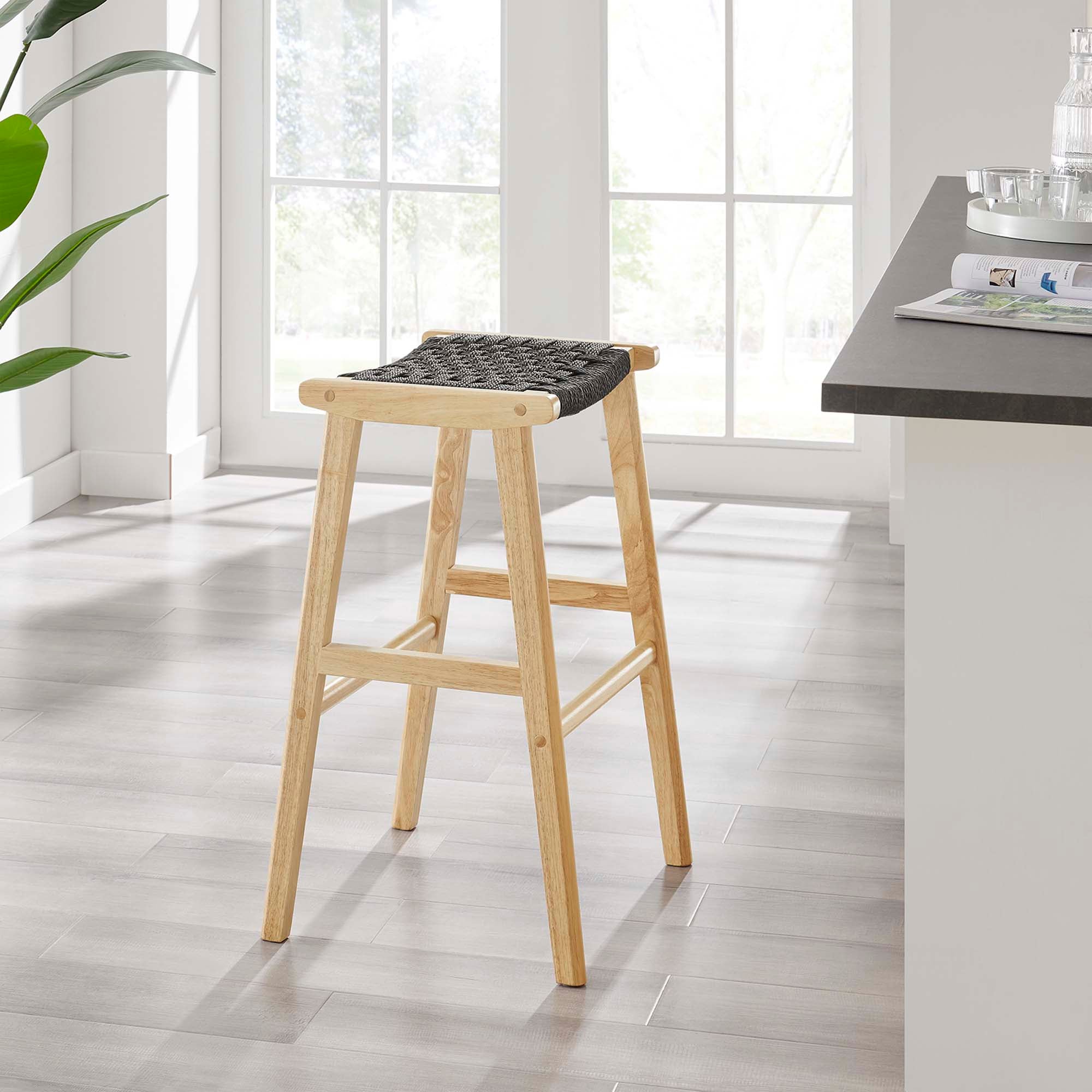 Saoirse Woven Rope Wood Bar Stool - Set of 2 by Modway