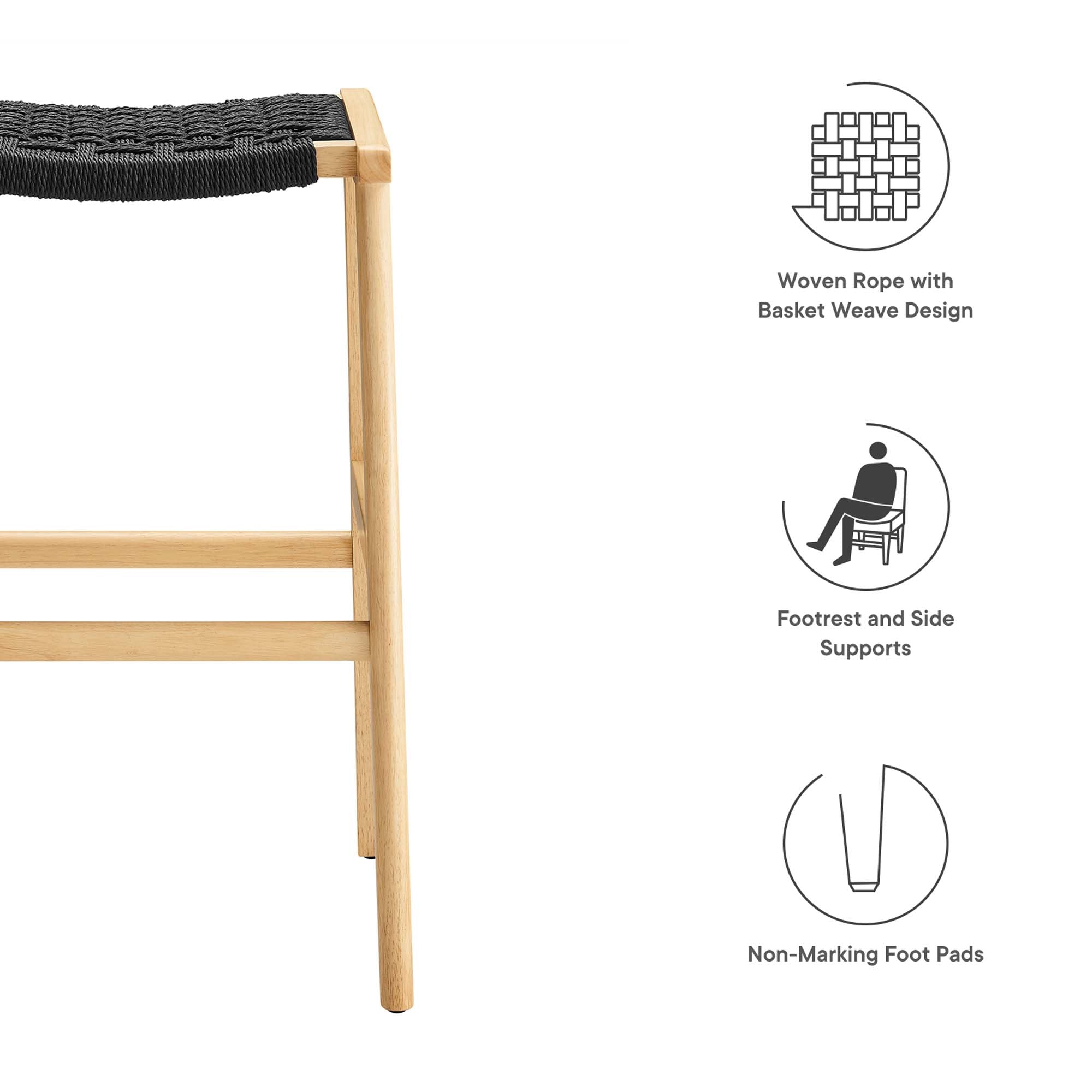 Saoirse Woven Rope Wood Bar Stool - Set of 2 by Modway