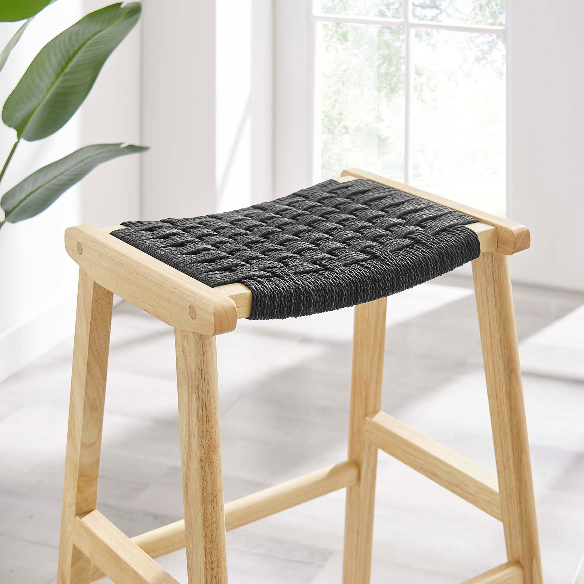 Saoirse Woven Rope Wood Bar Stool - Set of 2 by Modway