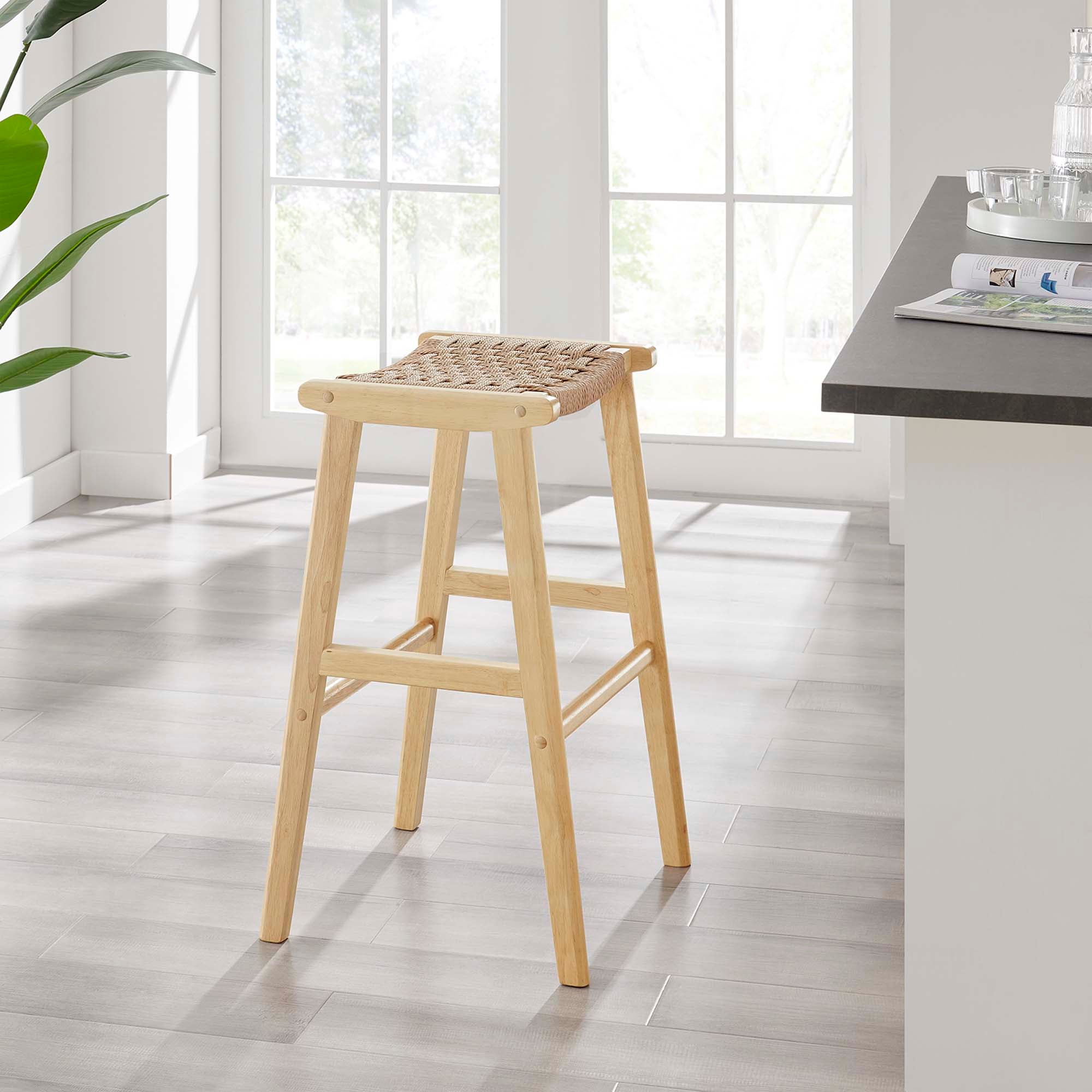 Saoirse Woven Rope Wood Bar Stool - Set of 2 by Modway