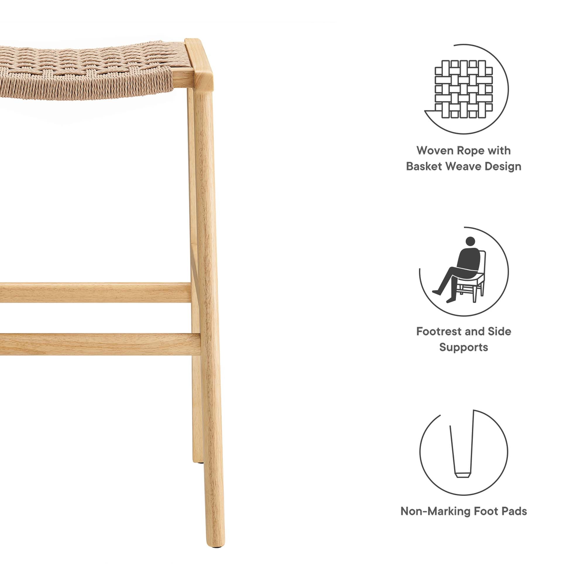 Saoirse Woven Rope Wood Bar Stool - Set of 2 by Modway