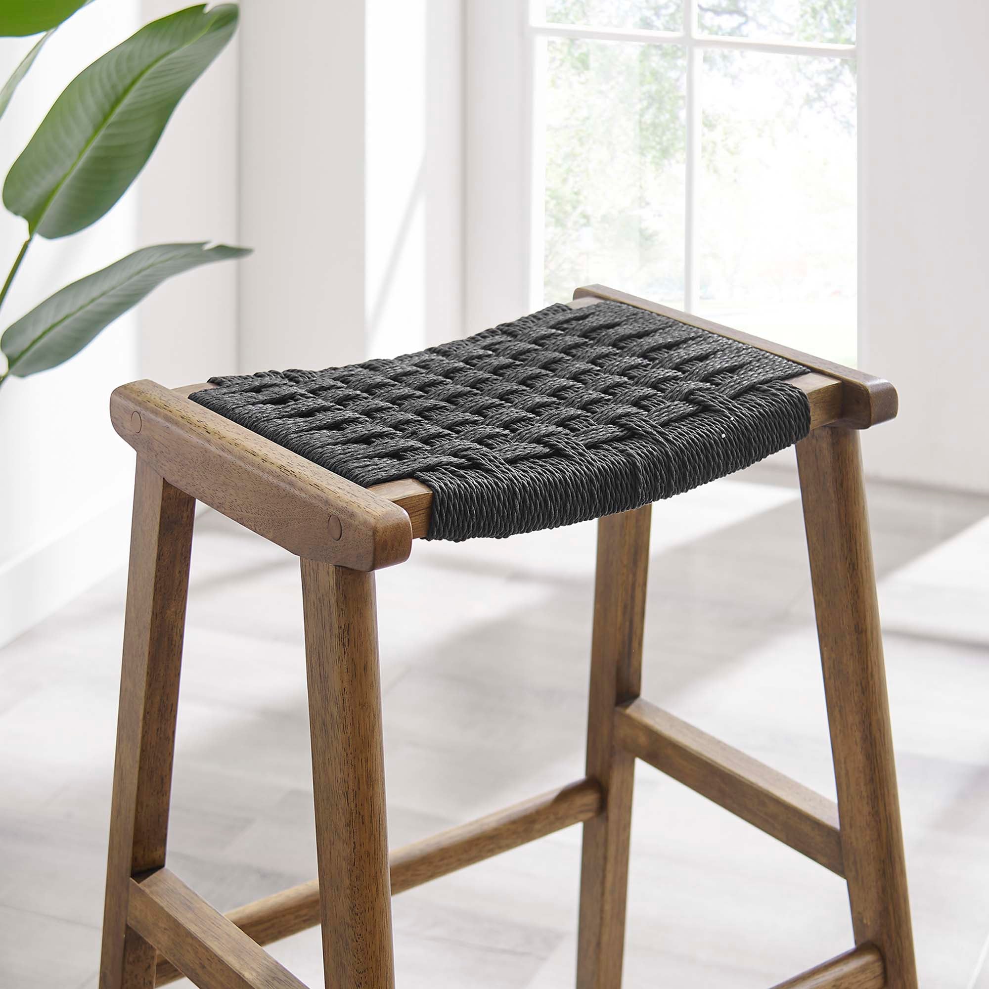 Saoirse Woven Rope Wood Bar Stool - Set of 2 by Modway