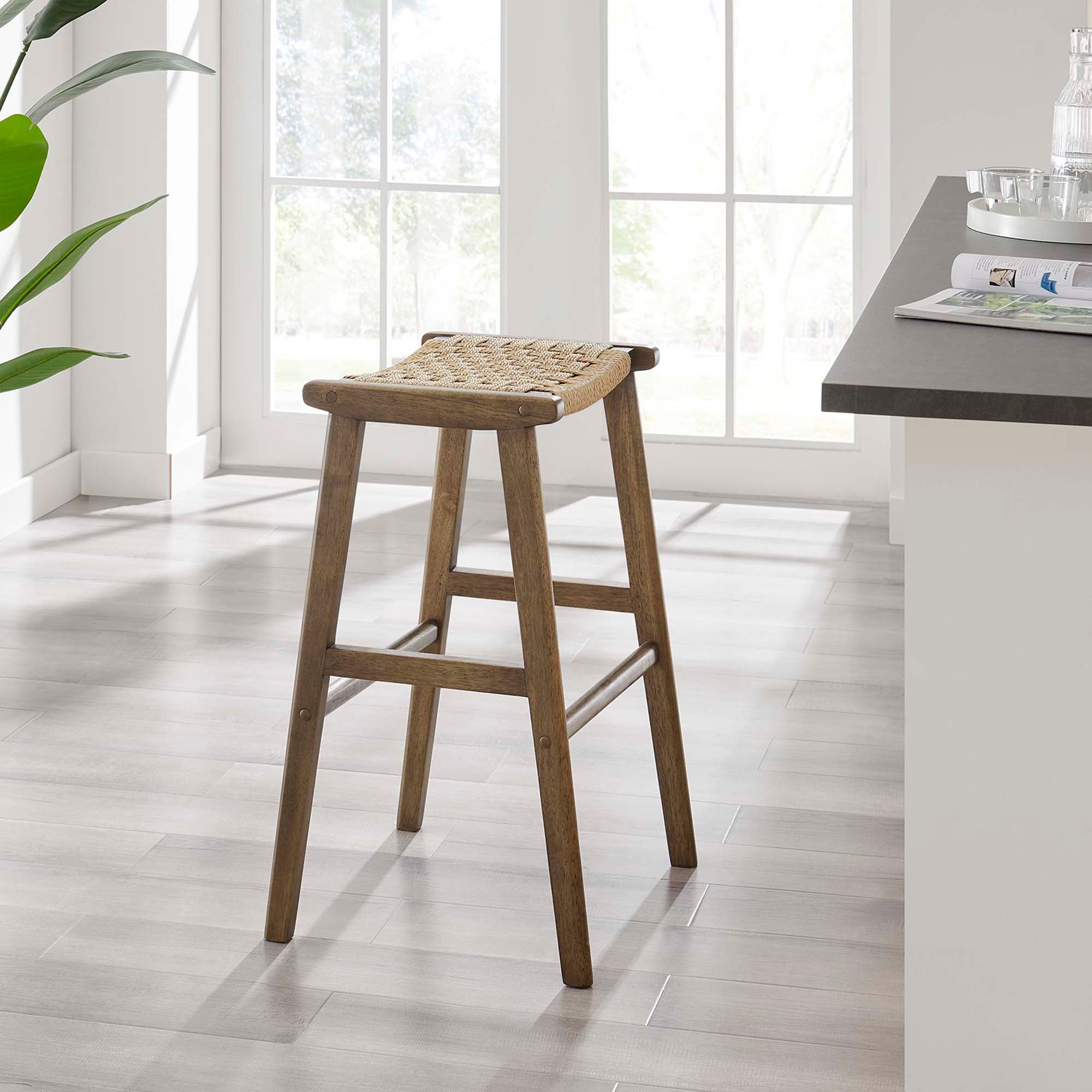 Saoirse Woven Rope Wood Bar Stool - Set of 2 by Modway