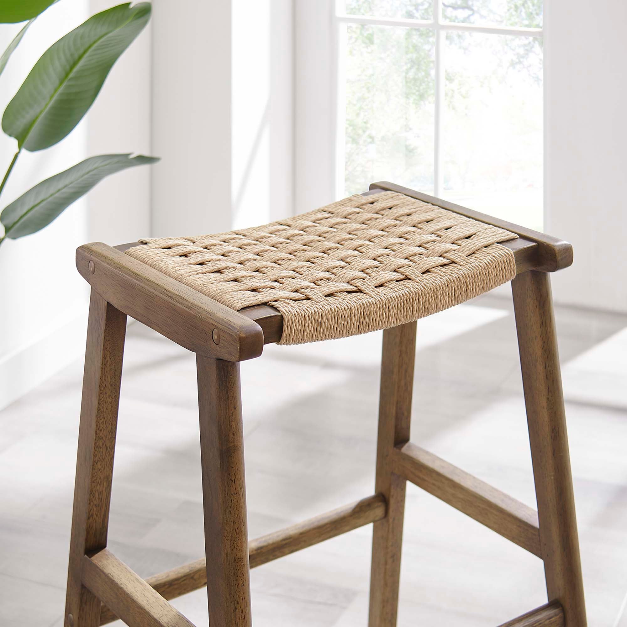 Saoirse Woven Rope Wood Bar Stool - Set of 2 by Modway