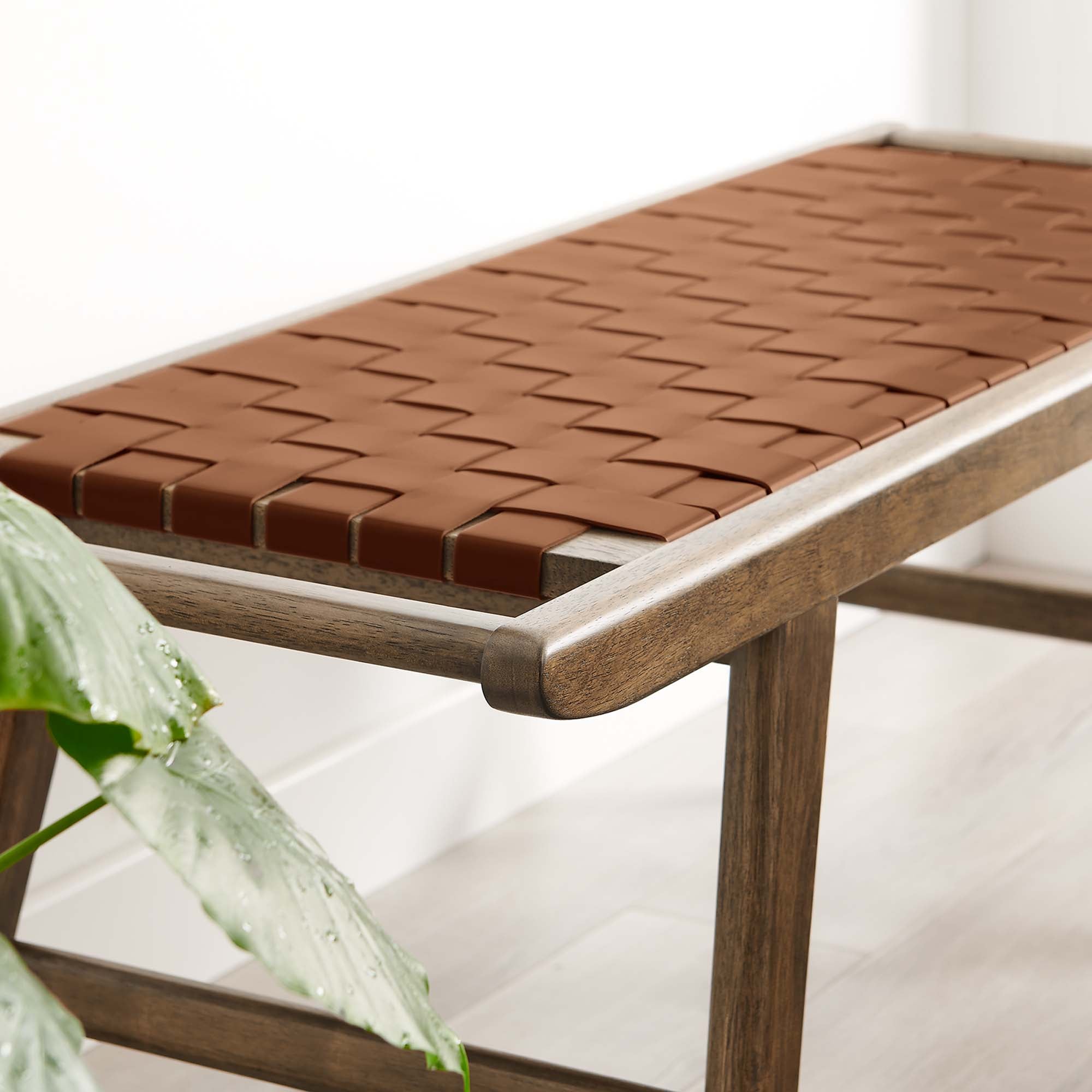 Saoirse 47" Faux Leather Wood Bench by Modway
