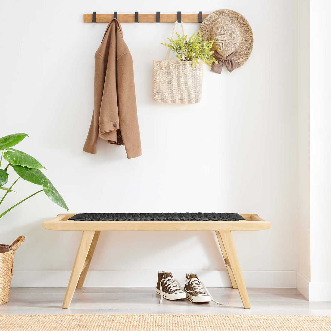 Saoirse 47" Woven Rope Wood Bench by Modway