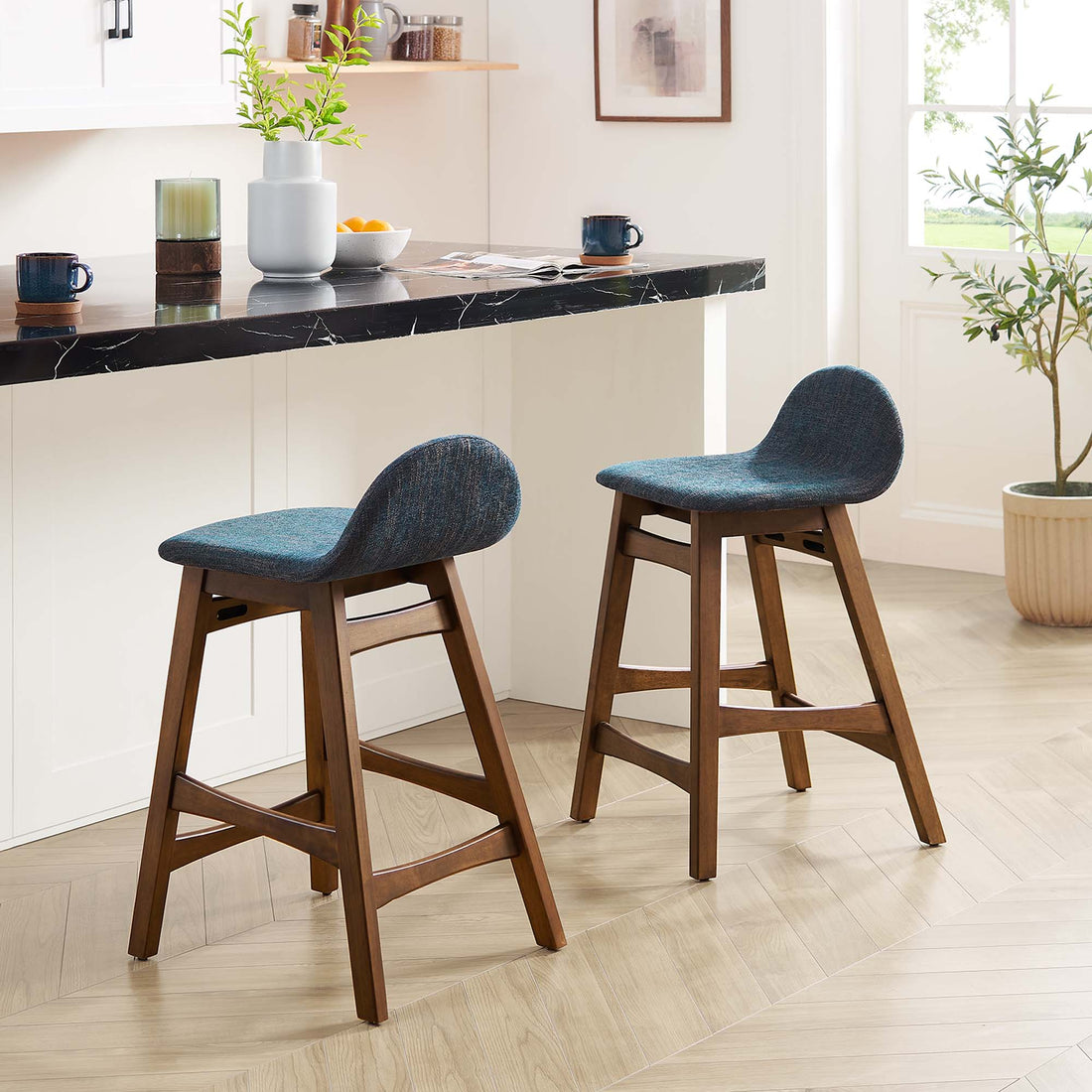 Juno Heathered Fabric Wood Counter Stool - Set of 2 by Modway