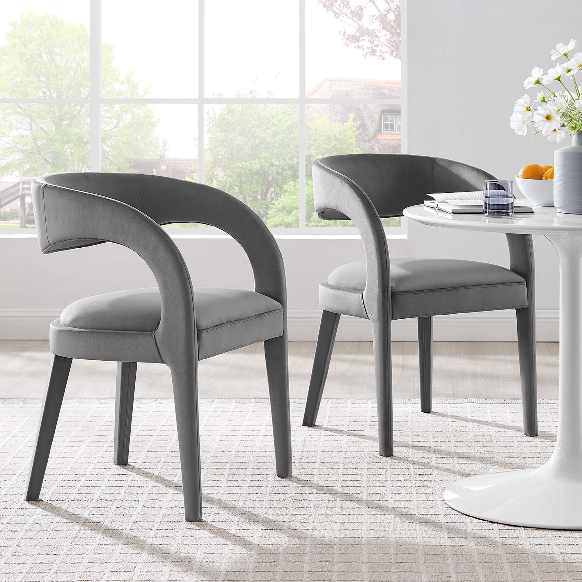 Pinnacle Performance Velvet Dining Chair Set of Two by Modway