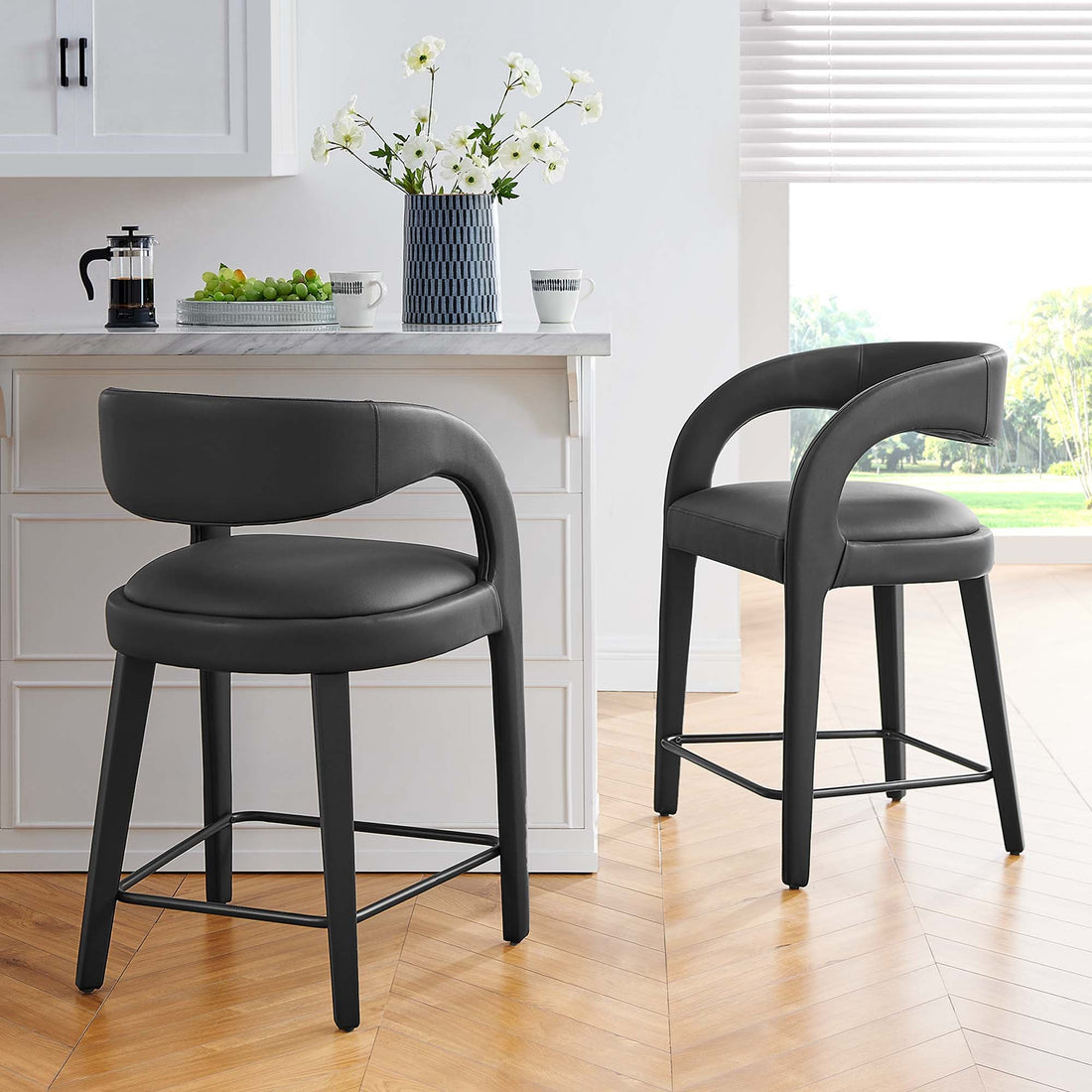 Pinnacle Vegan Leather Counter Stool Set of Two by Modway