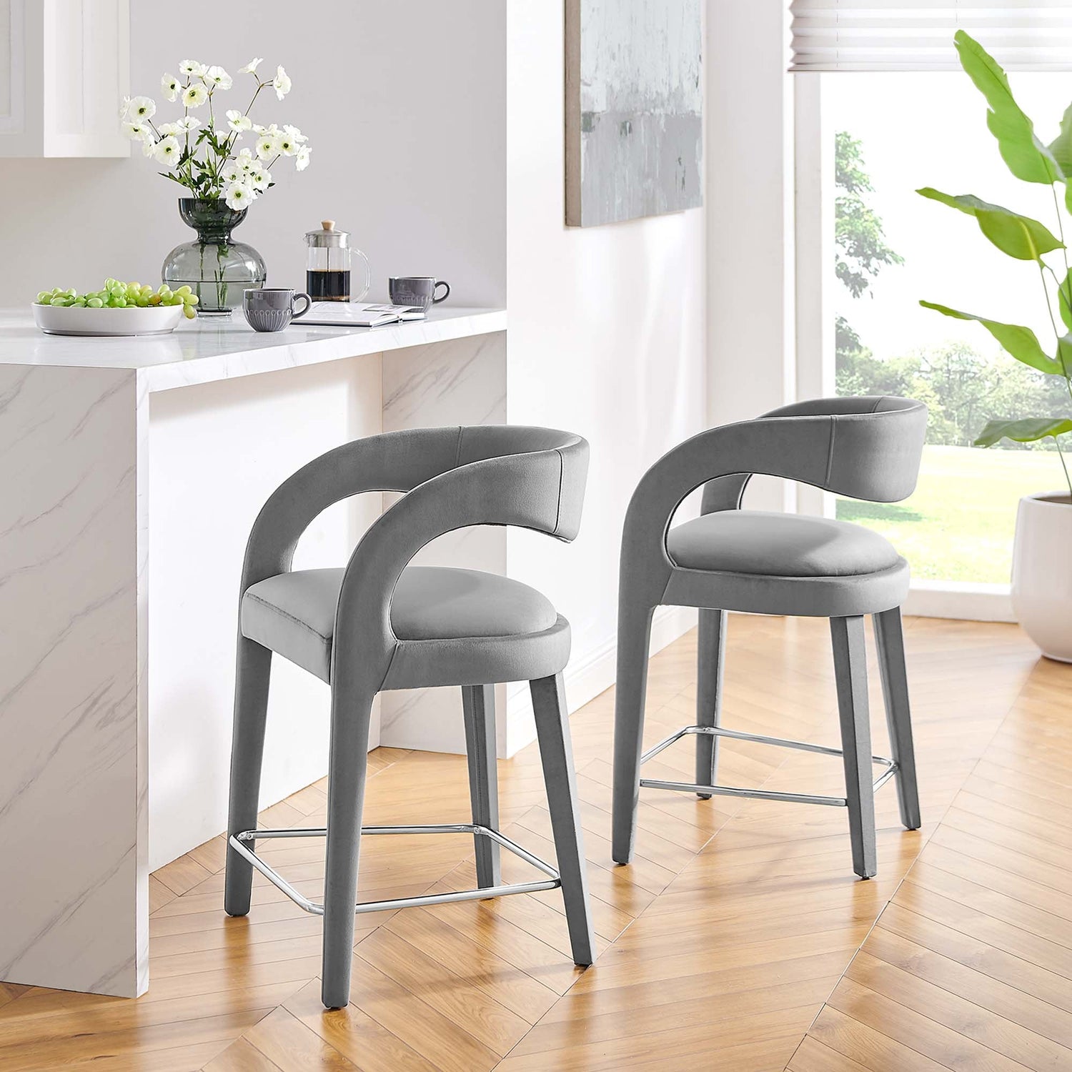 Pinnacle Performance Velvet Counter Stool Set of Two by Modway