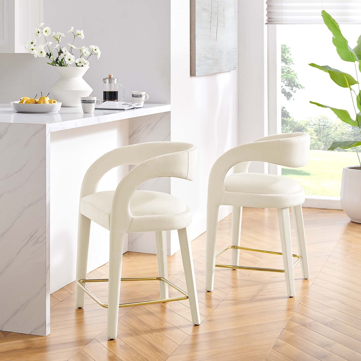 Pinnacle Performance Velvet Counter Stool Set of Two by Modway