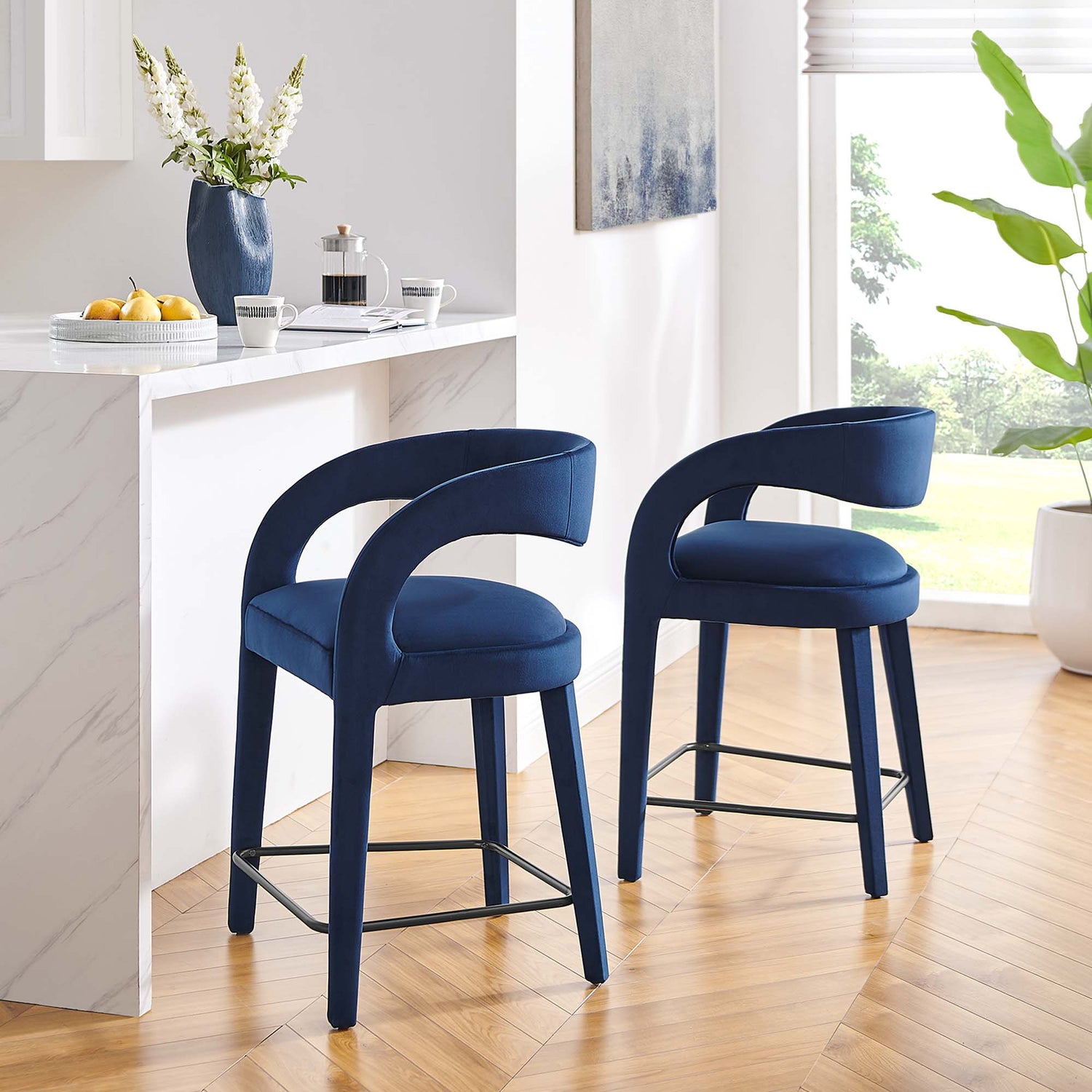 Pinnacle Performance Velvet Counter Stool Set of Two by Modway