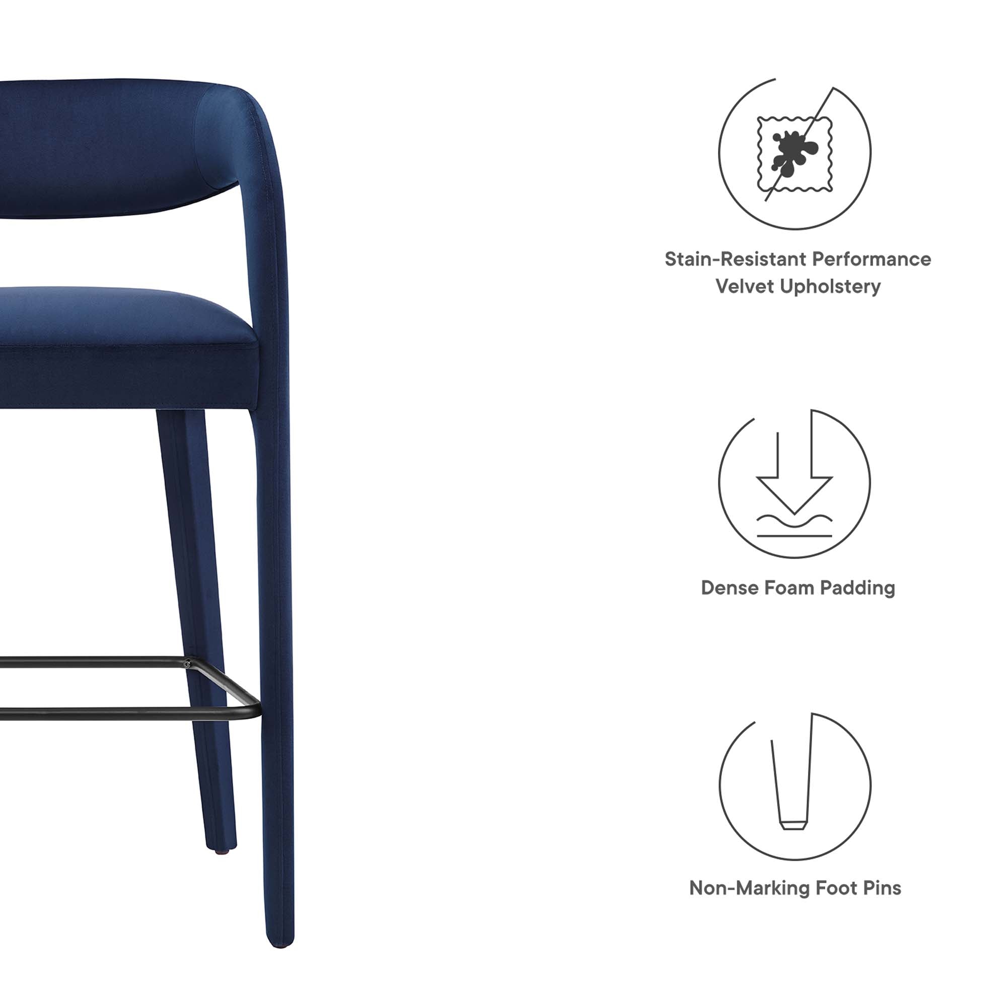 Pinnacle Performance Velvet Bar Stool Set of Two by Modway