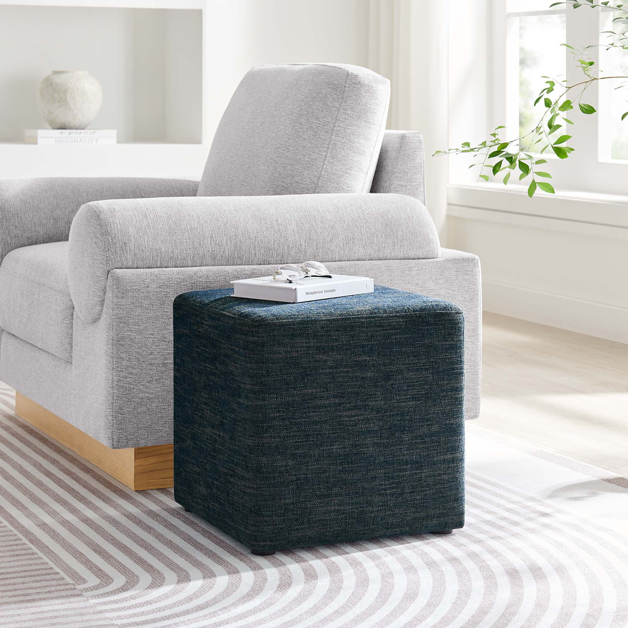 Callum 17" Square Woven Heathered Fabric Upholstered Ottoman by Modway
