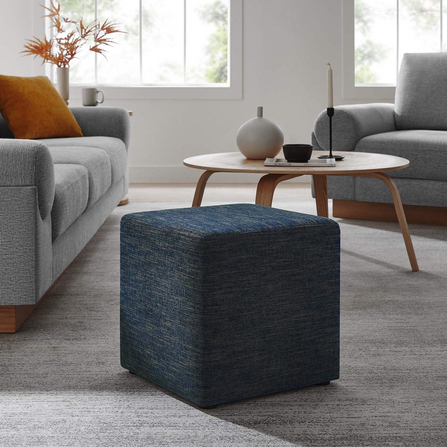 Callum 17" Square Woven Heathered Fabric Upholstered Ottoman by Modway