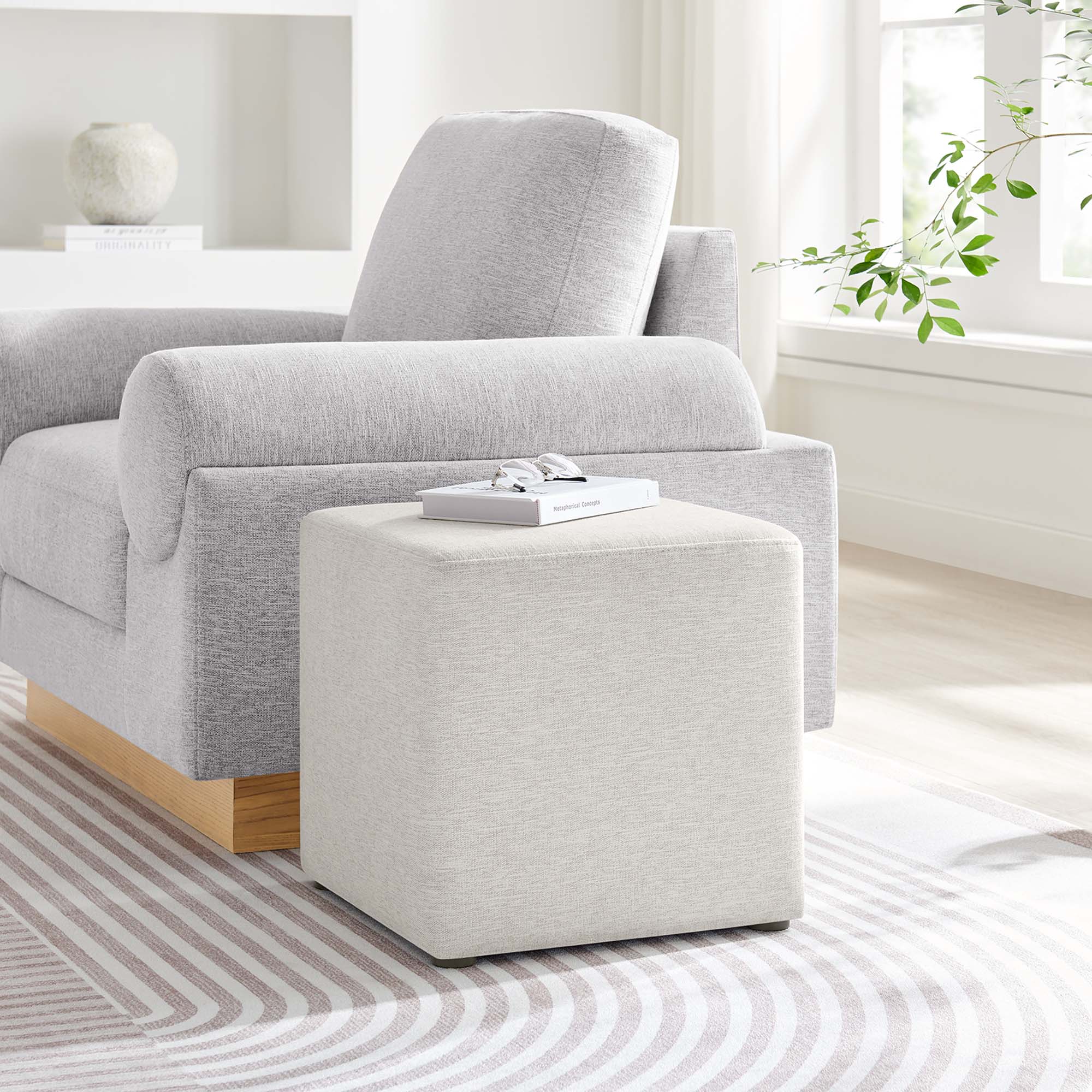 Callum 17" Square Woven Heathered Fabric Upholstered Ottoman by Modway