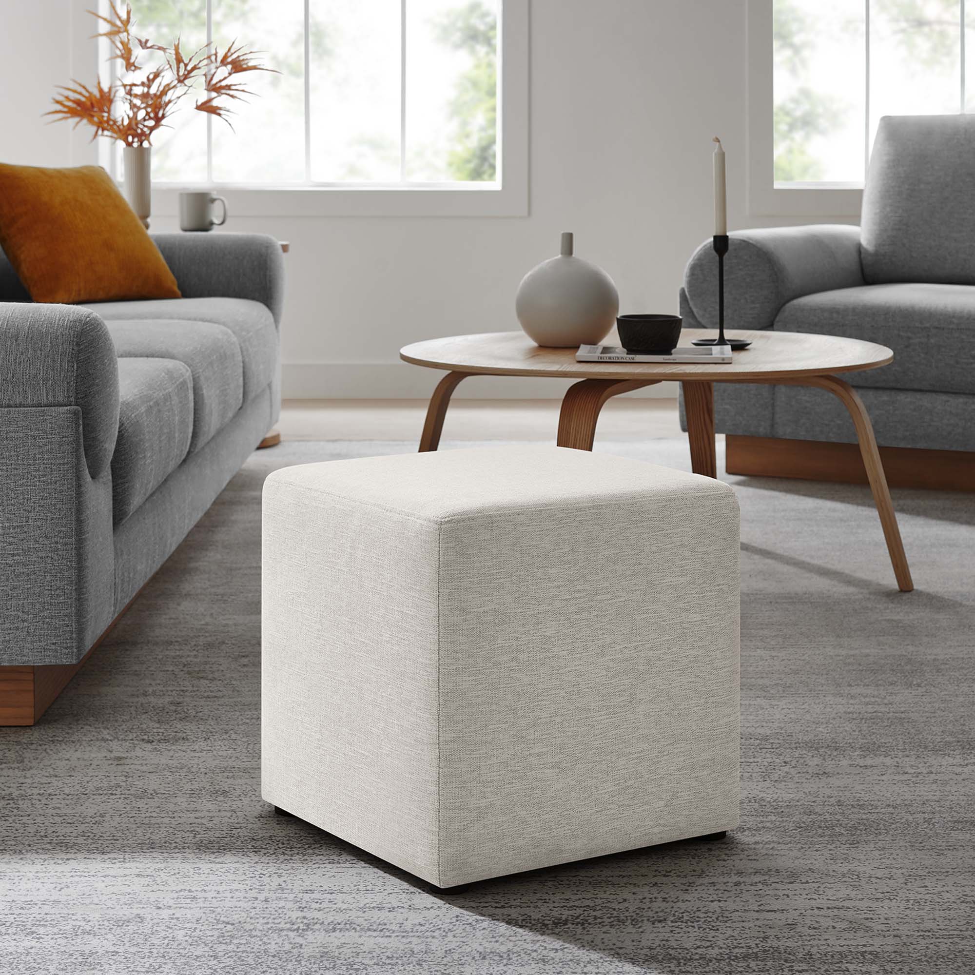 Callum 17" Square Woven Heathered Fabric Upholstered Ottoman by Modway