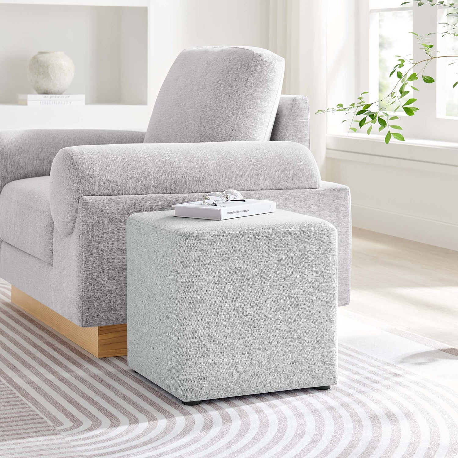 Callum 17" Square Woven Heathered Fabric Upholstered Ottoman by Modway