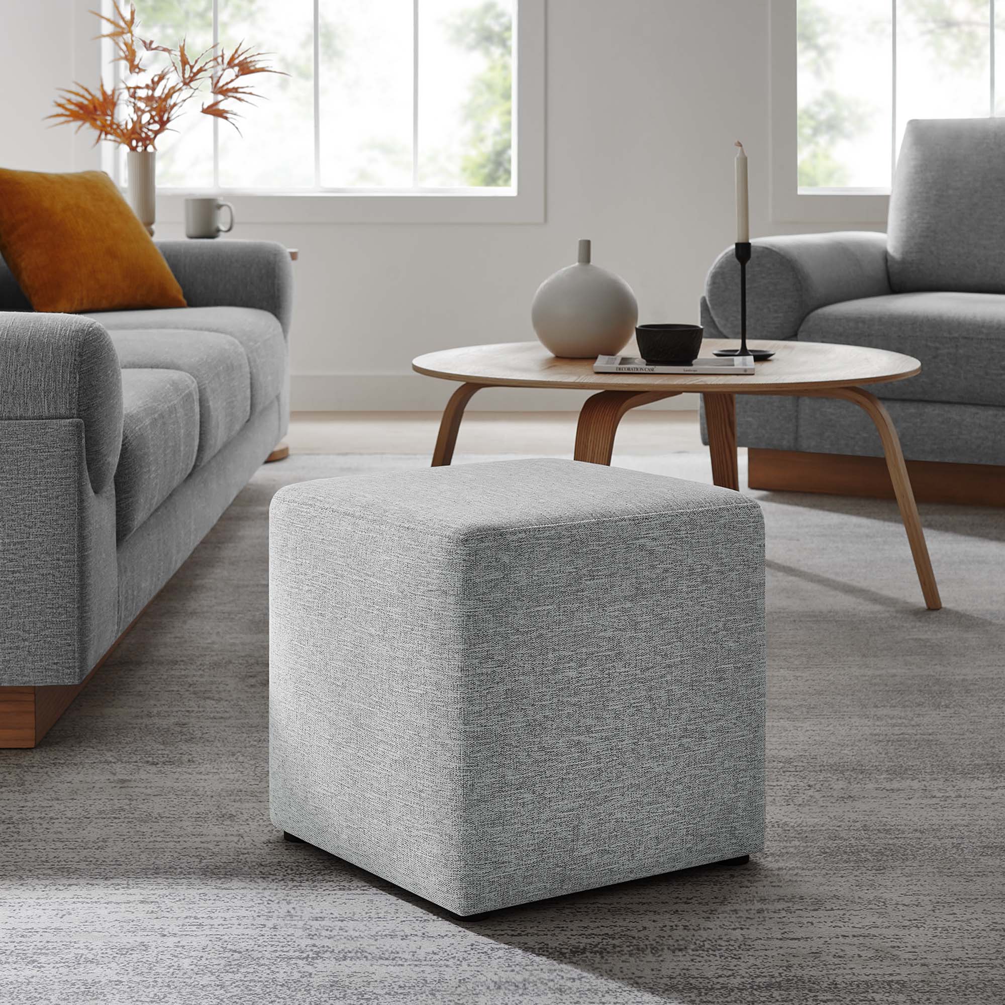 Callum 17" Square Woven Heathered Fabric Upholstered Ottoman by Modway