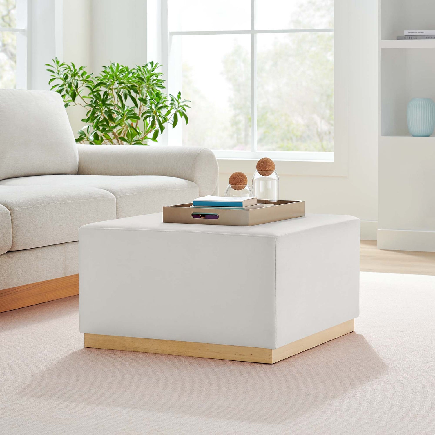 Tilden Large 28" Square Performance Velvet Upholstered Ottoman by Modway