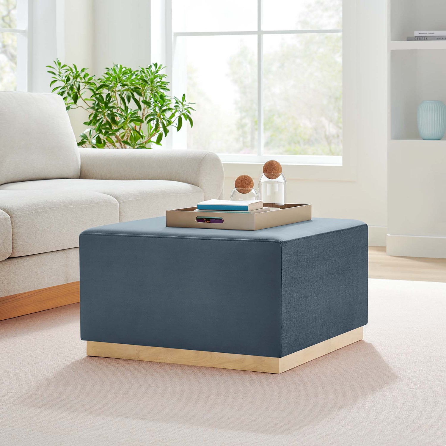 Tilden Large 28" Square Performance Velvet Upholstered Ottoman by Modway