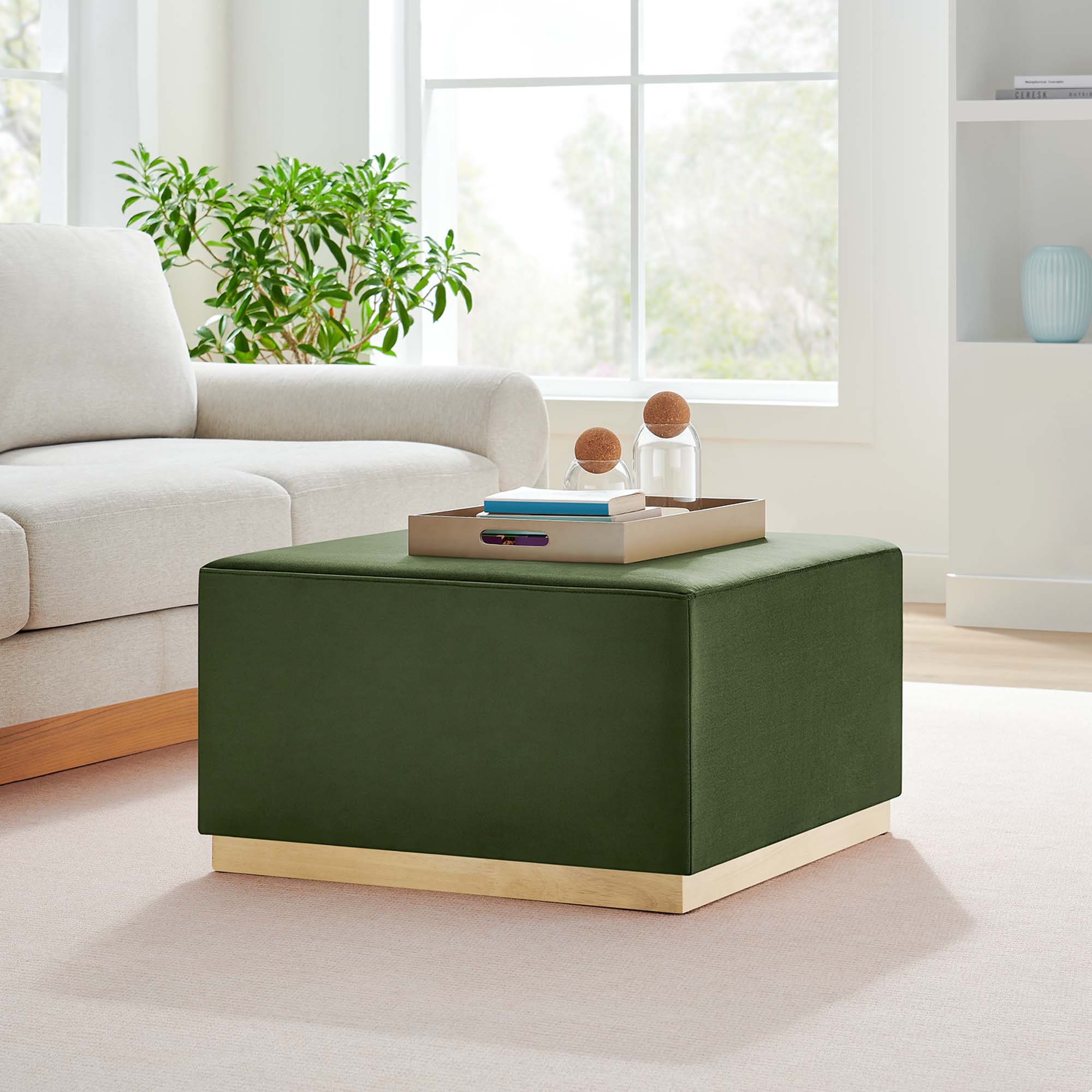Tilden Large 28" Square Performance Velvet Upholstered Ottoman by Modway