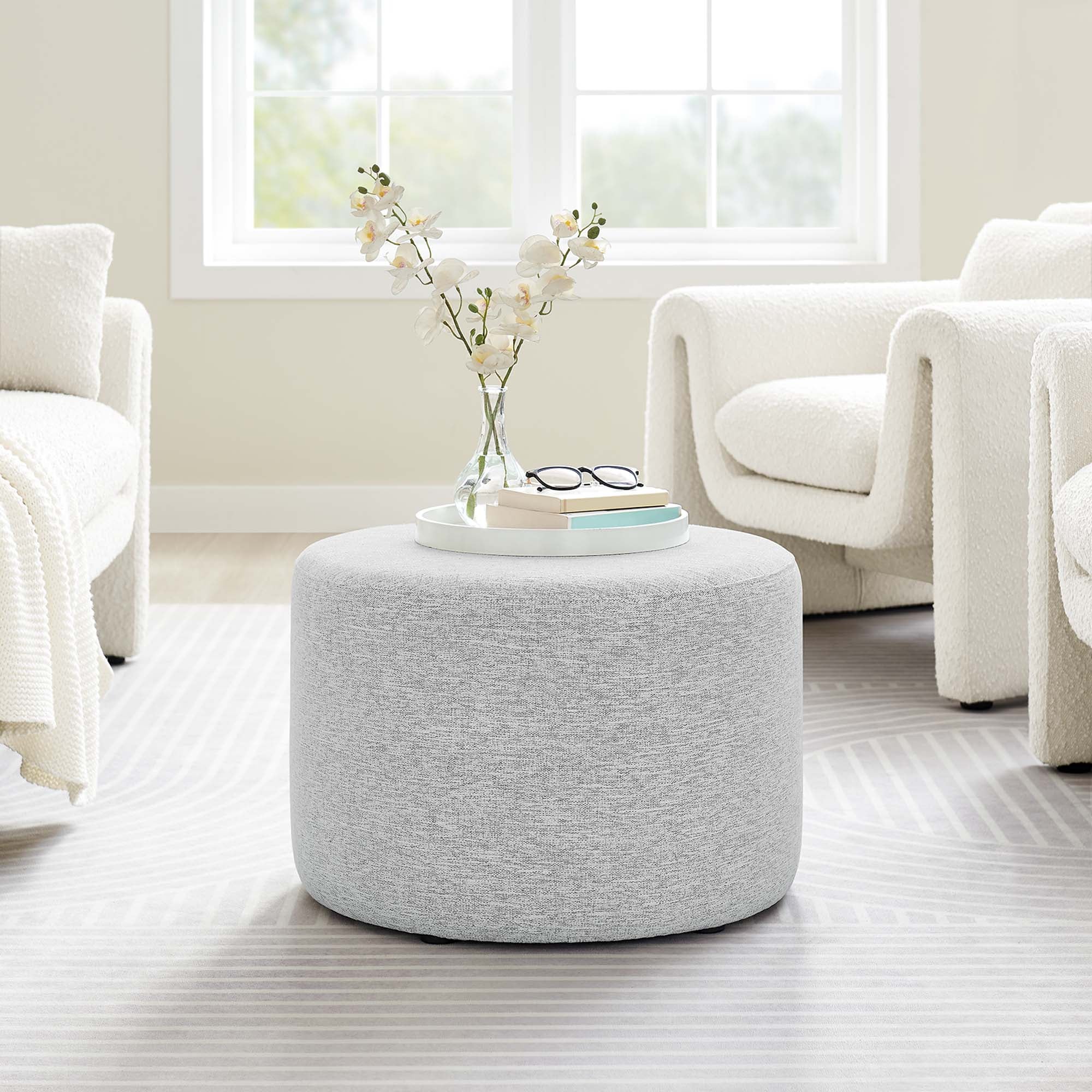 Callum Large 23" Round Woven Heathered Fabric Upholstered Ottoman by Modway