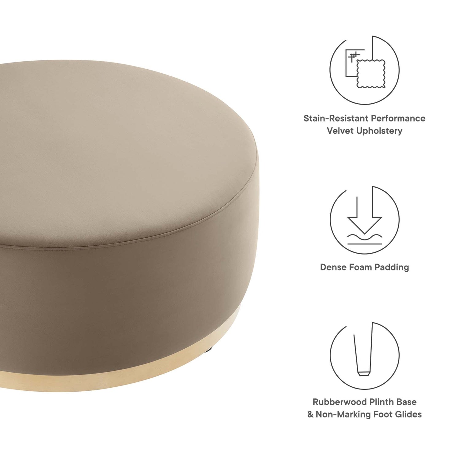 Tilden Large 38" Round Performance Velvet Upholstered Ottoman by Modway