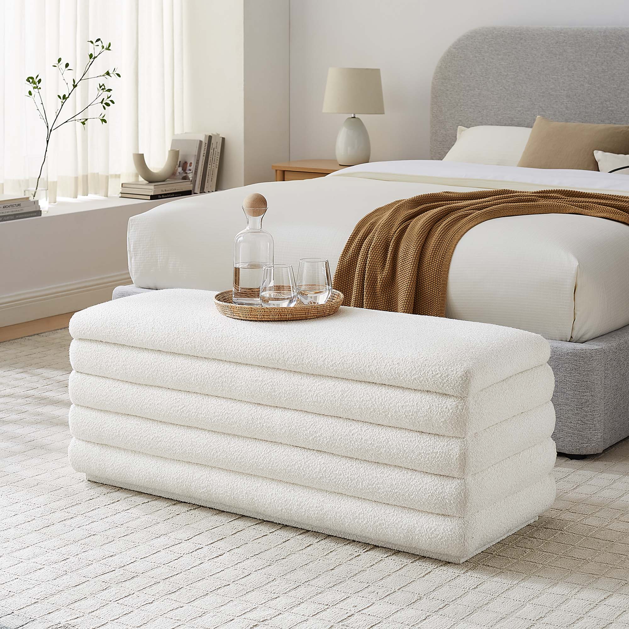 Mezzo Boucle Upholstered Storage Bench by Modway