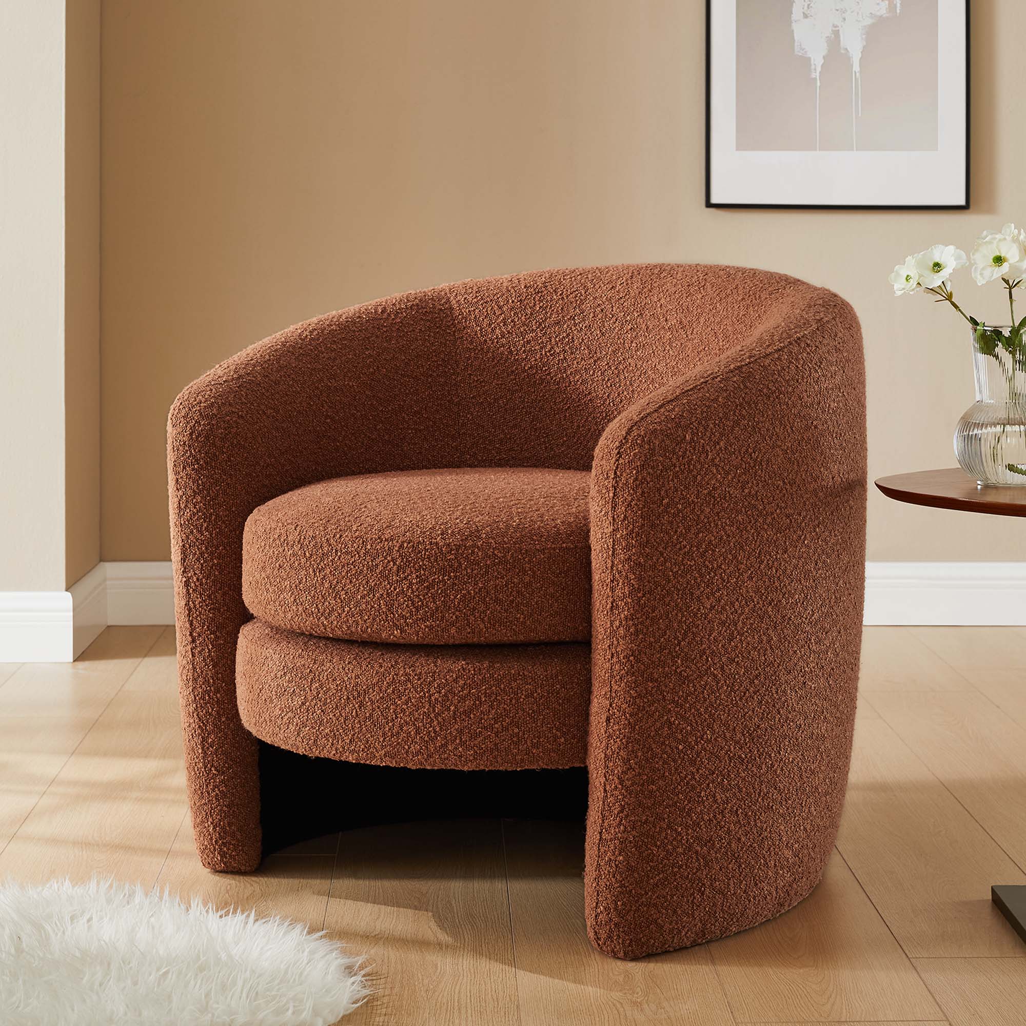 Affinity Upholstered Boucle Fabric Curved Back Armchair by Modway